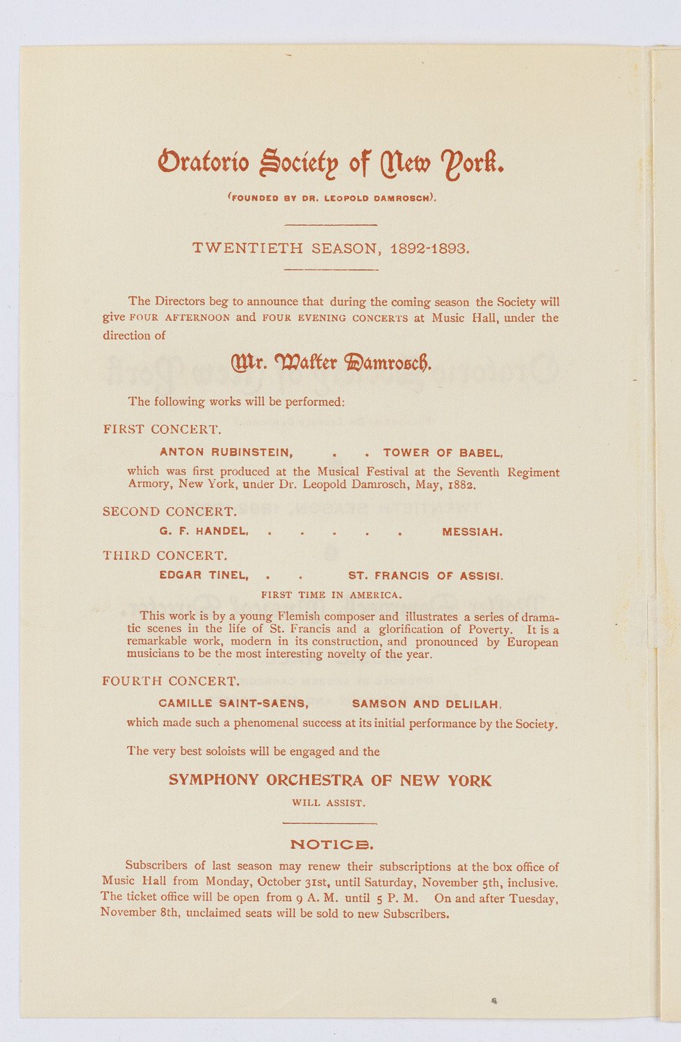 Oratorio Society of New York, 1892-1893