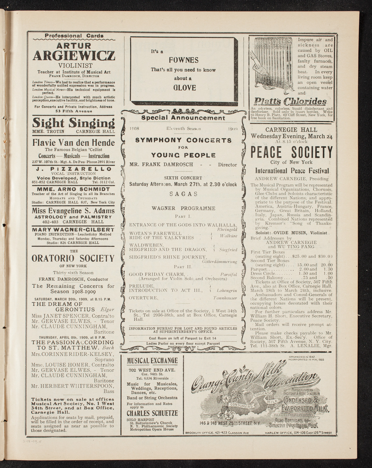 Boston Symphony Orchestra, March 18, 1909, program page 9