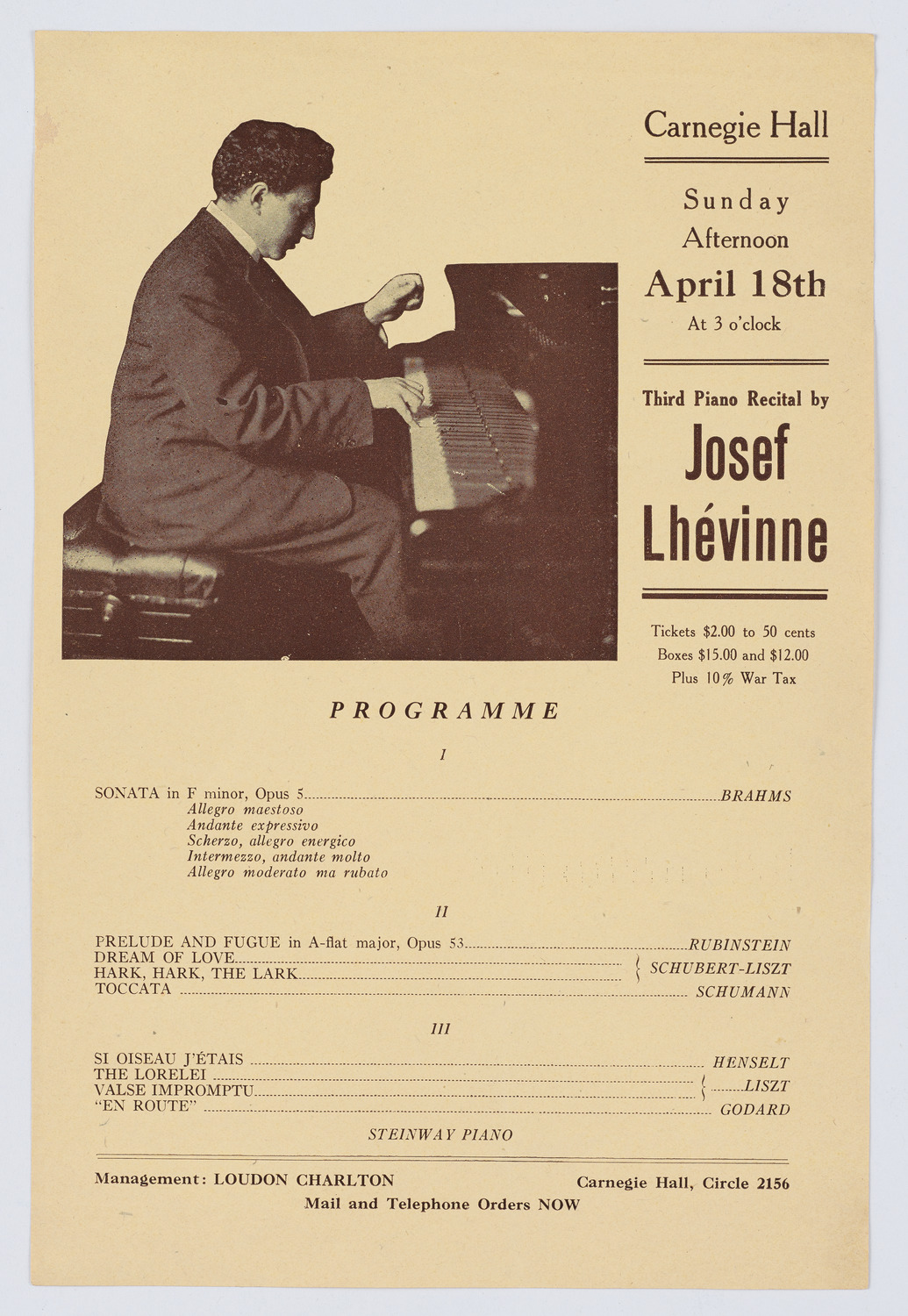 Josef Lhévinne, April 18, 1920