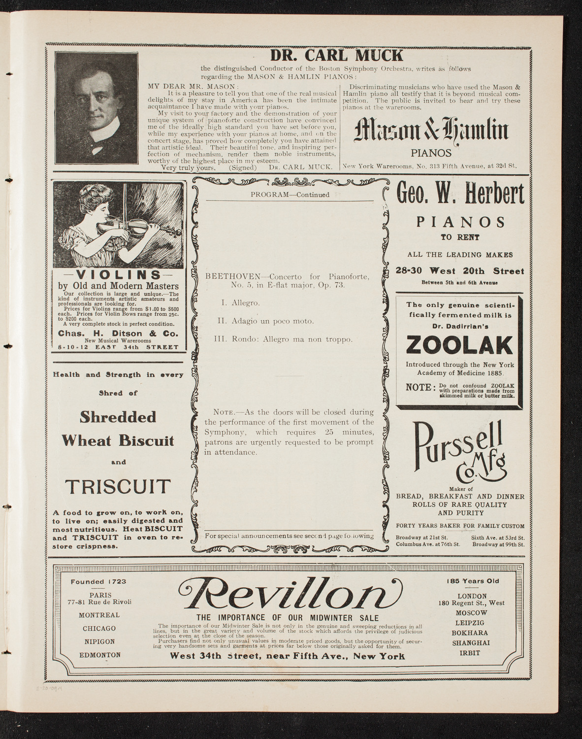 Boston Symphony Orchestra, February 20, 1909, program page 7