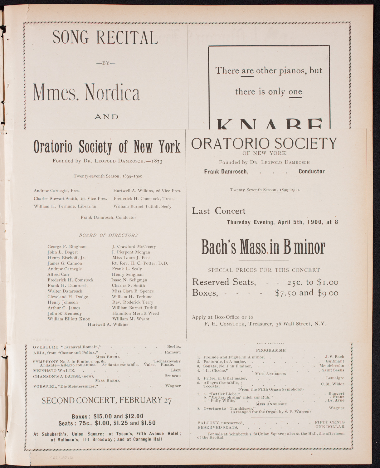 Ignacy Jan Paderewski, Piano, January 20, 1900, program page 9