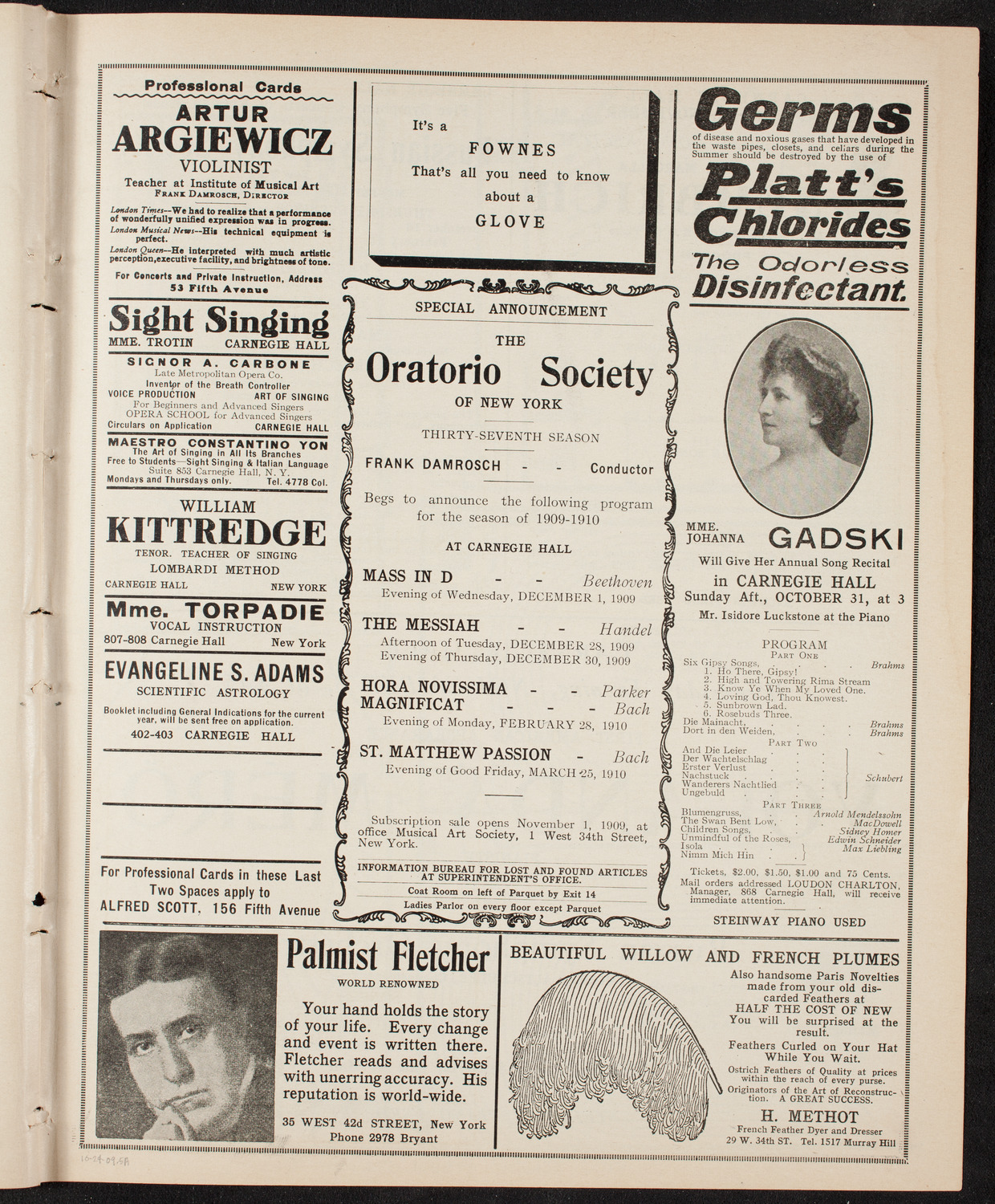 Blanche Arral with Volpe Symphony Orchestra, October 24, 1909, program page 9