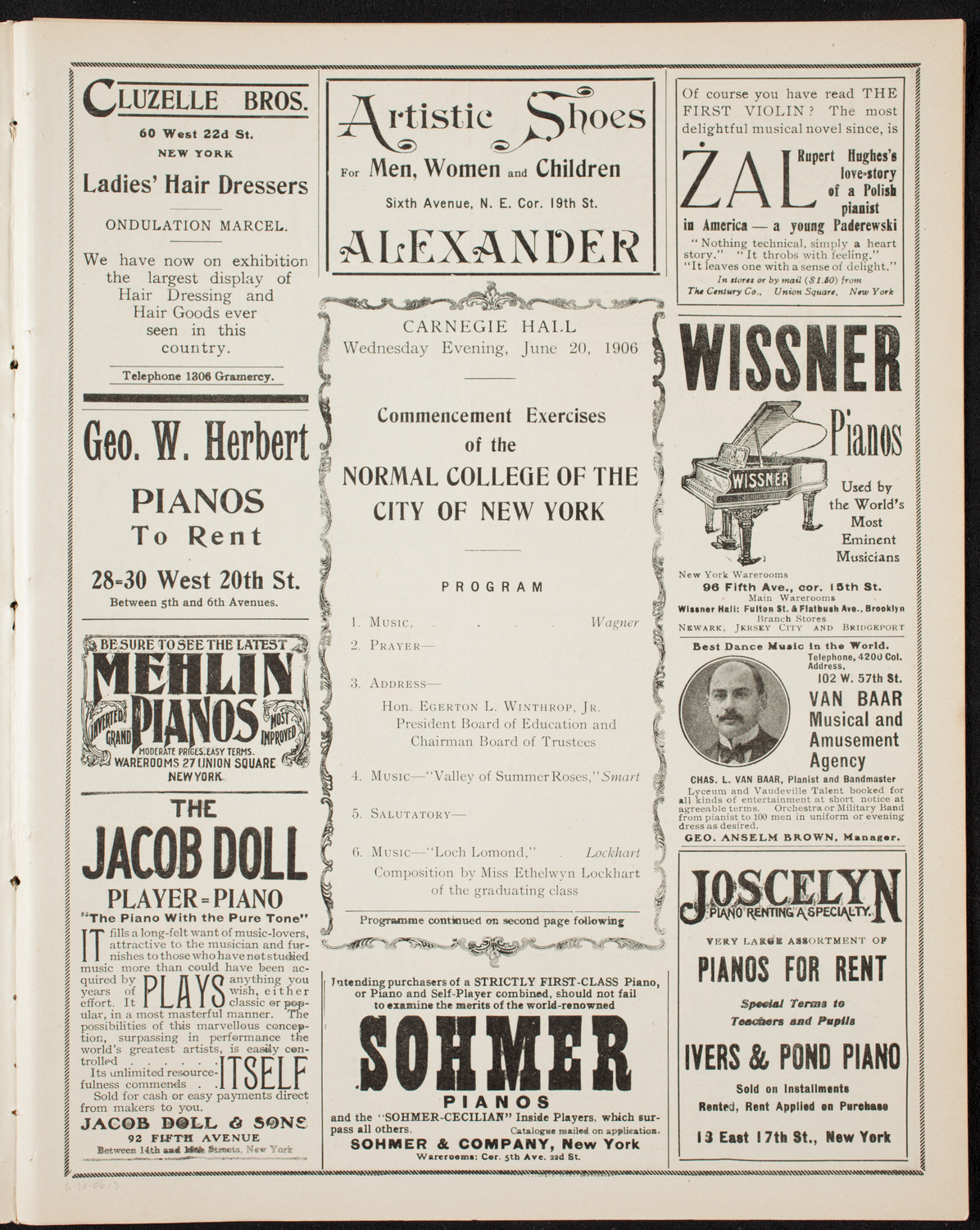 Graduation: Normal College of the City of New York, June 20, 1906, program page 5