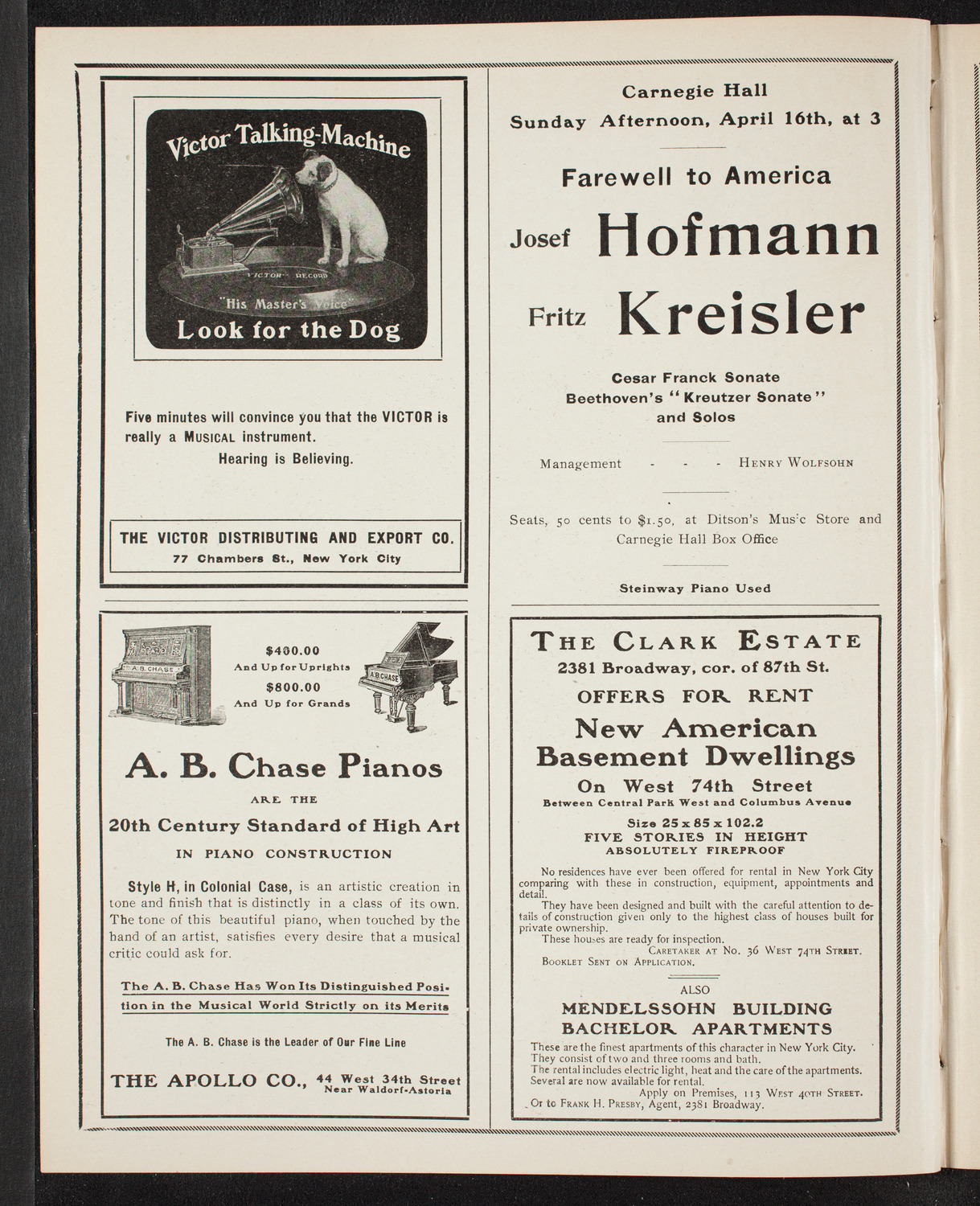 Franz von Vecsey, Violin, with the New York Symphony Orchestra, April 8, 1905, program page 2