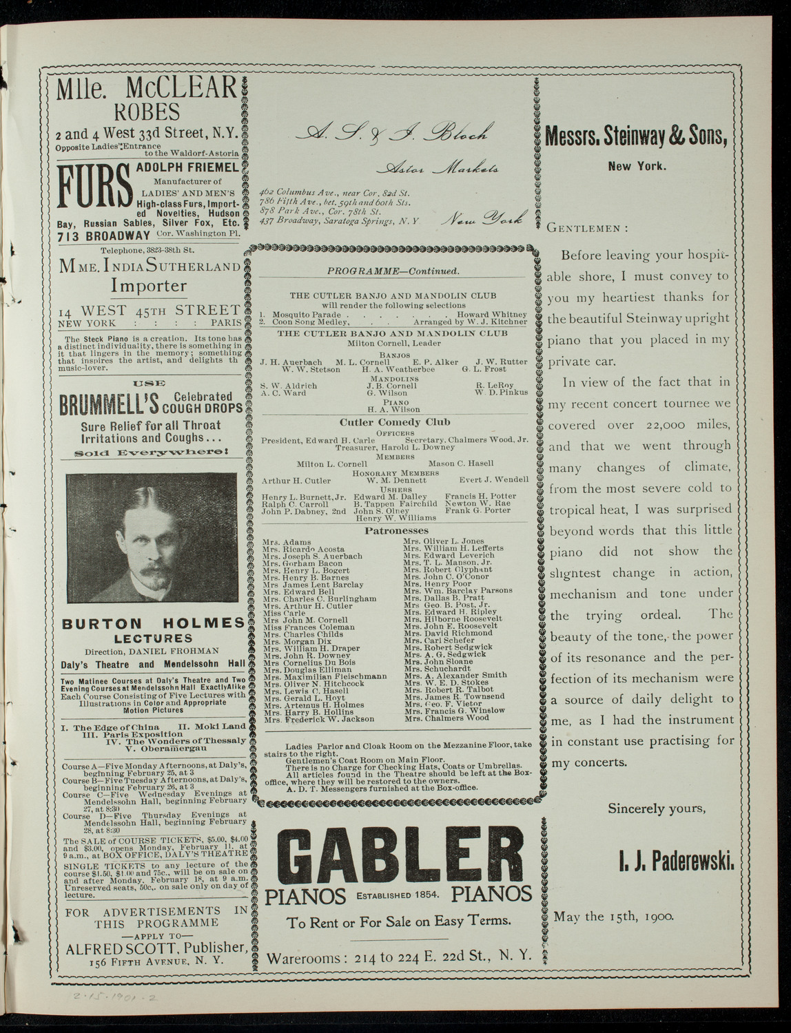 Cutler Comedy Club, February 15, 1901, program page 3