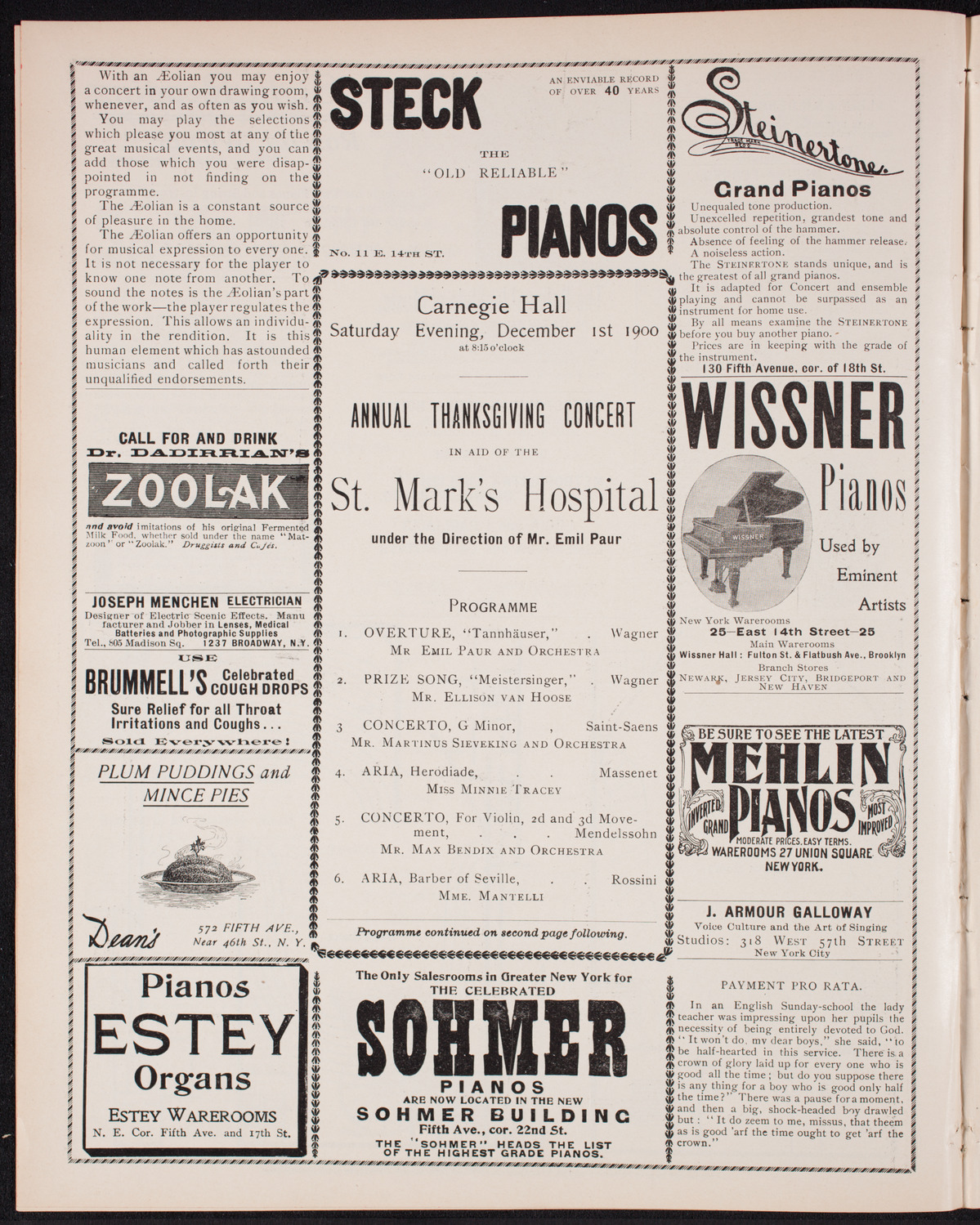 Benefit: St. Mark's Hospital, December 1, 1900, program page 4