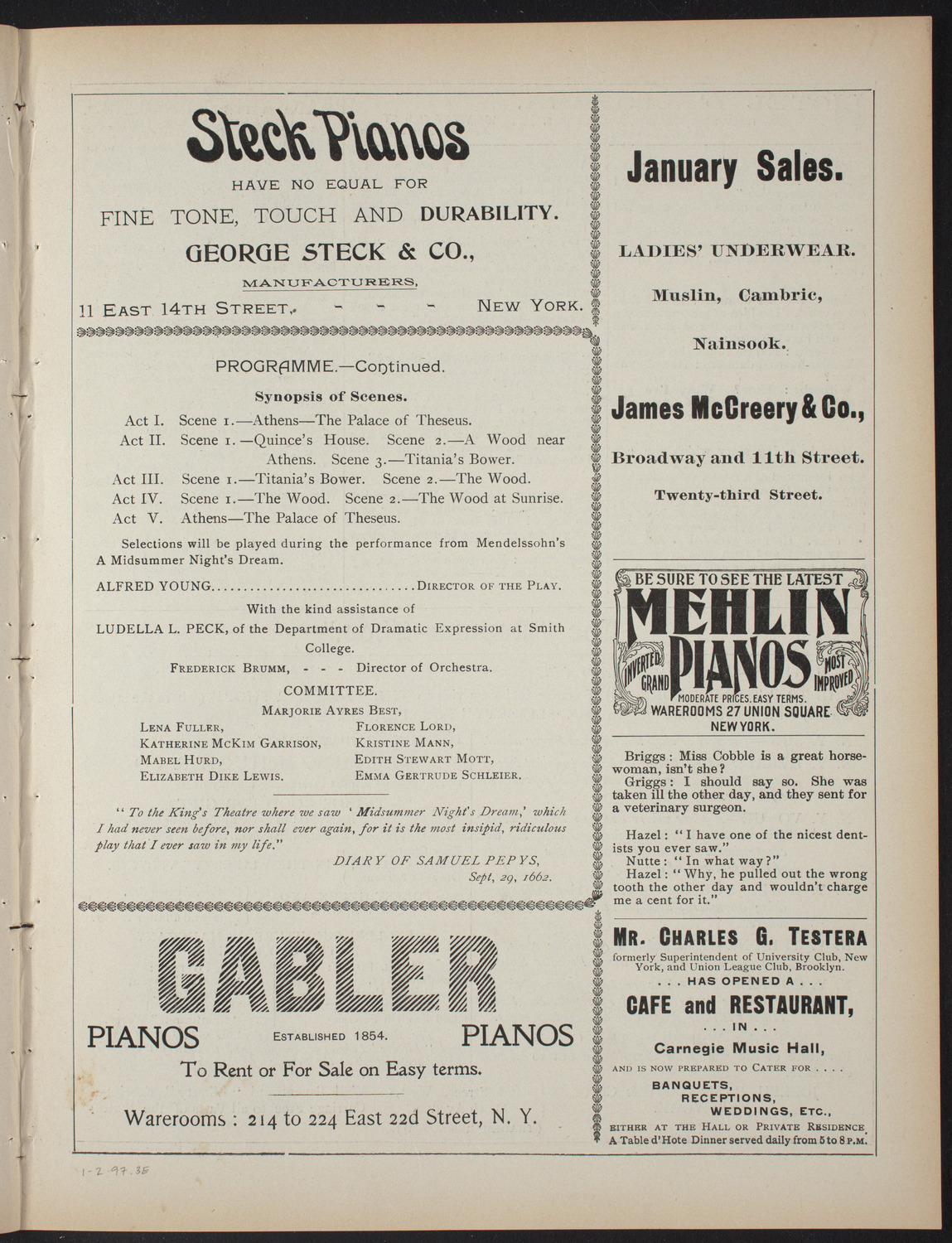 Smith College Class of 1895: "A Midsummer Night's Dream", January 2, 1897, program page 5