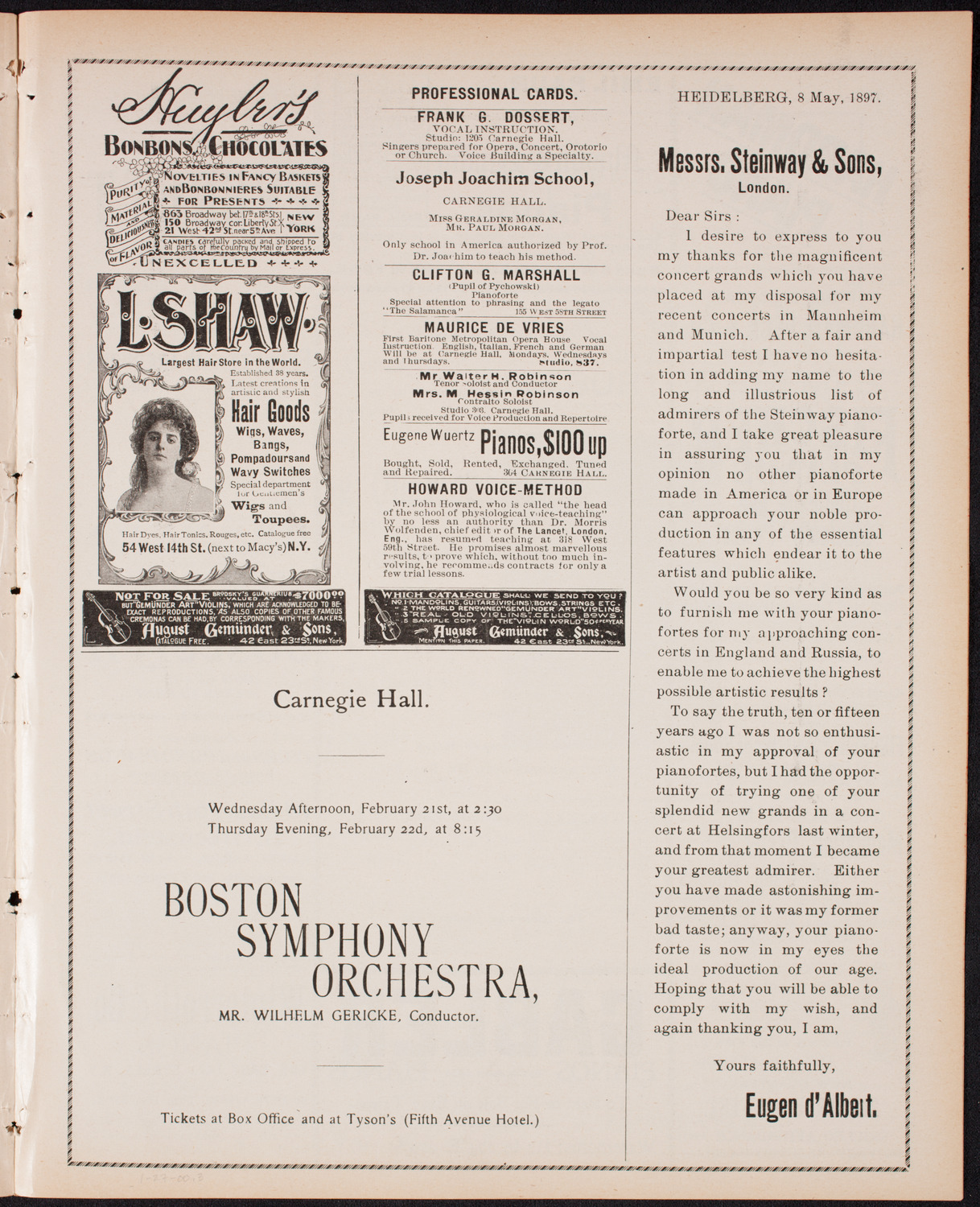 New York Philharmonic, January 27, 1900, program page 5