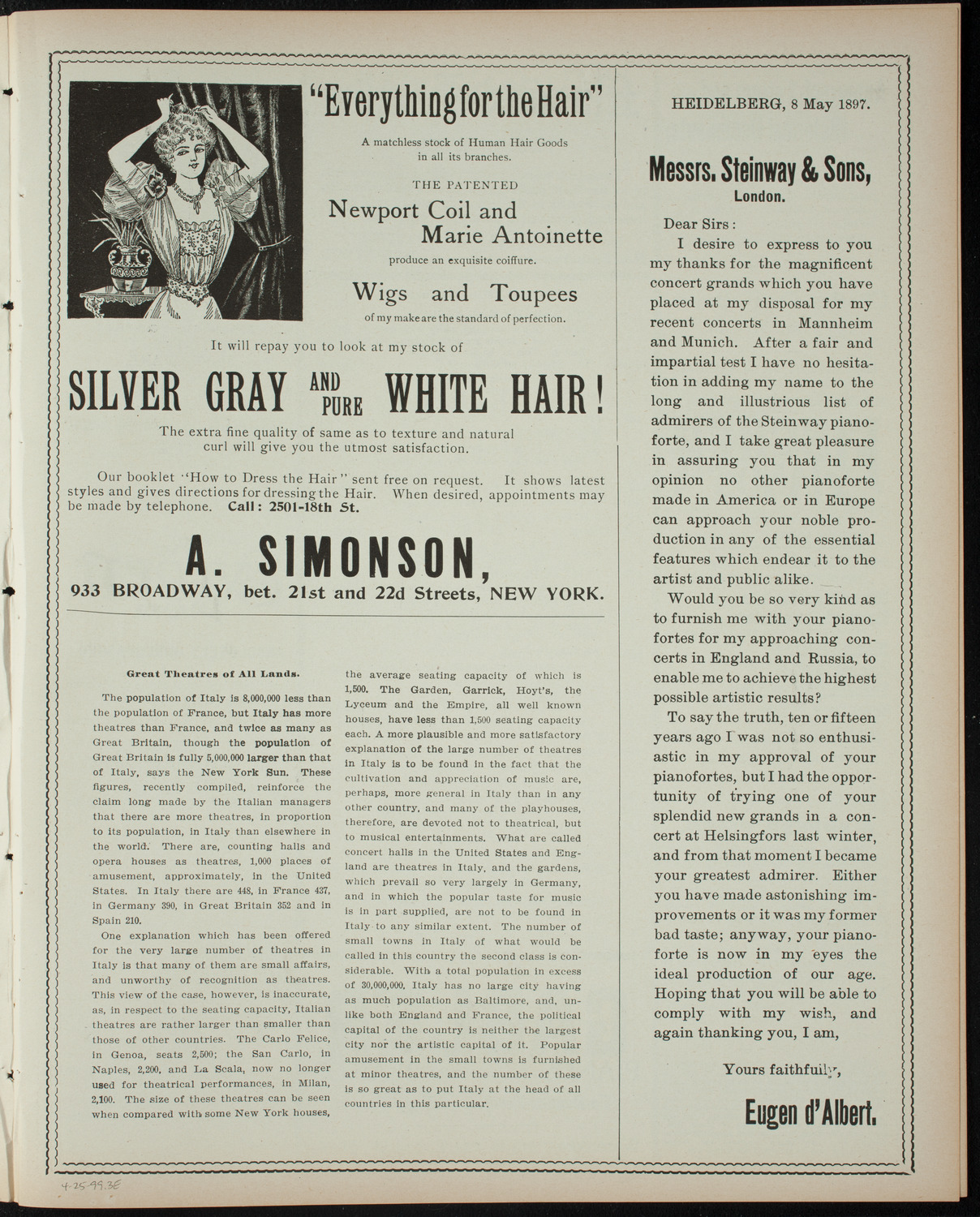 Tableaux by The Todd Studio, April 25, 1899, program page 5