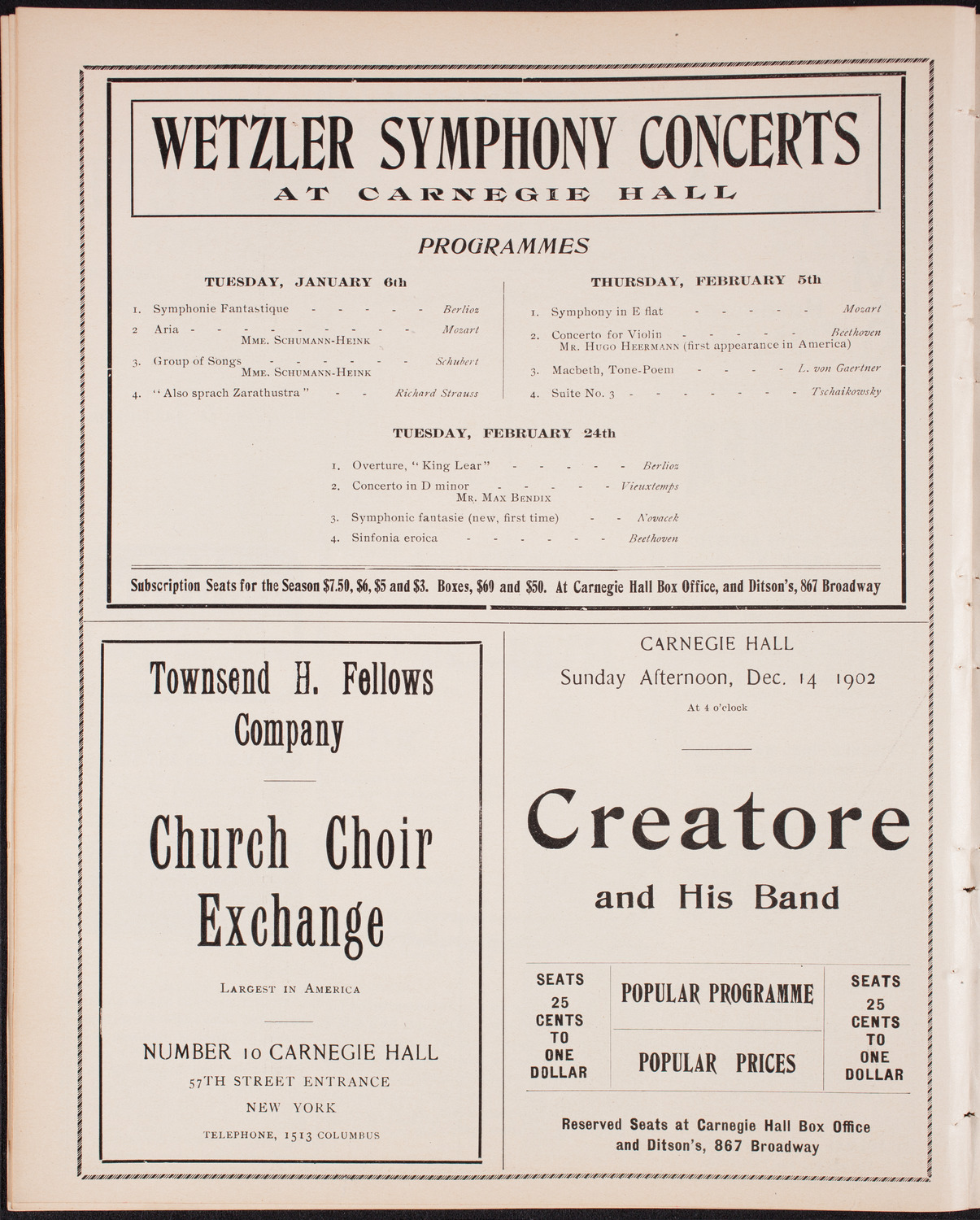 Wetzler Symphony Orchestra, December 2, 1902, program page 8