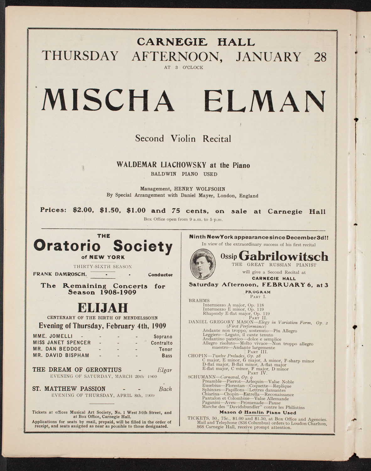 Volpe Symphony Society of New York, January 21, 1909, program page 10