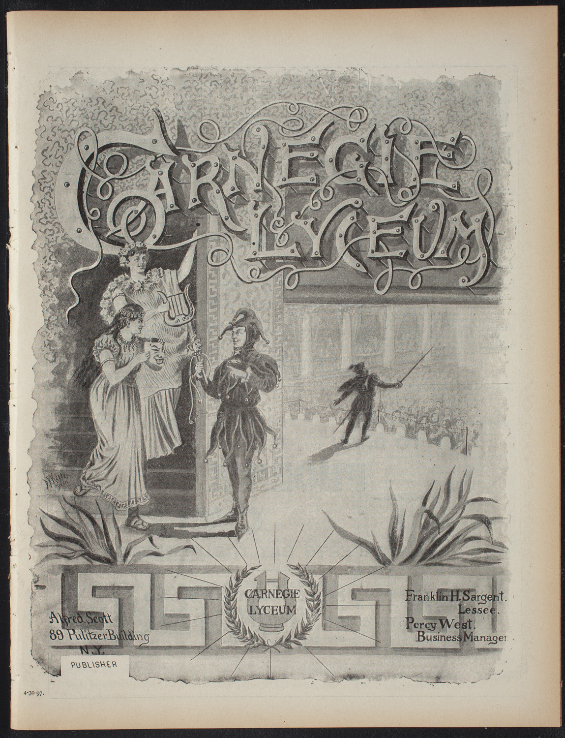 First Presentation of "A Pair of Bellows" and "Petticoat Perfidy", April 30, 1897, program page 1