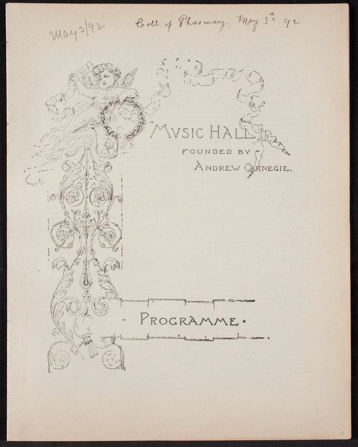 Graduation: College of Pharmacy of the City of New York, May 3, 1892, program page 1