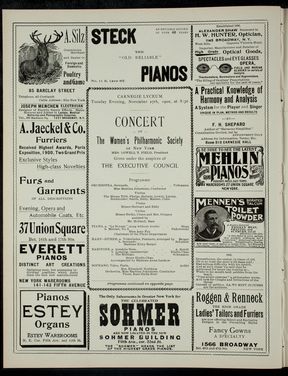 The Women's Philharmonic Society of New York, November 27, 1900, program page 2