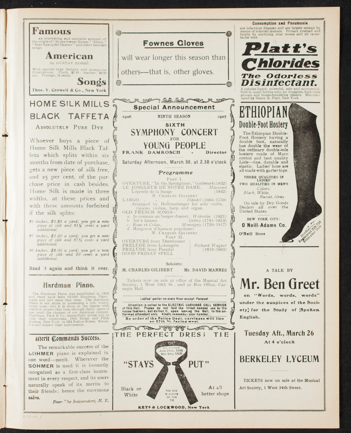 Boston Symphony Orchestra, March 23, 1907, program page 9