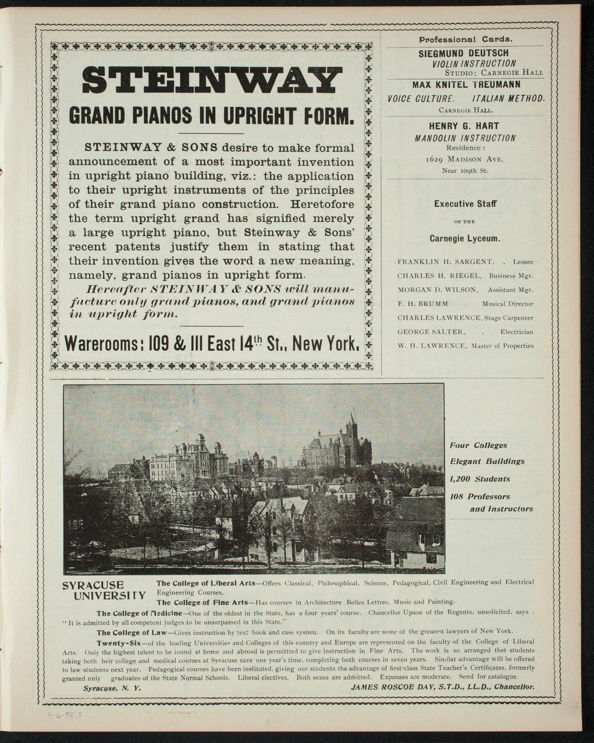 Virgil Piano School Student Recital, April 6, 1898, program page 5