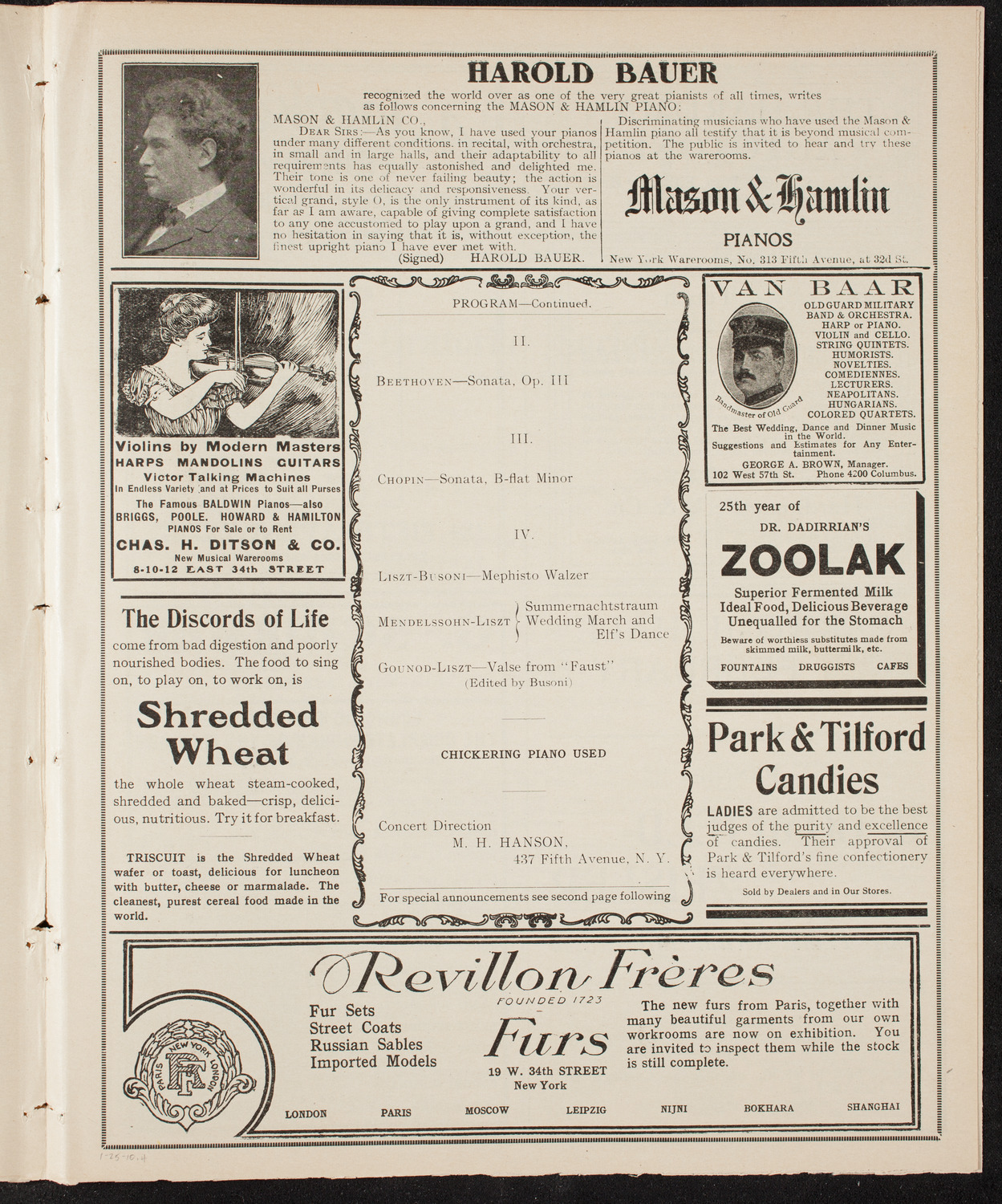 Ferruccio Busoni, Piano, January 25, 1910, program page 7