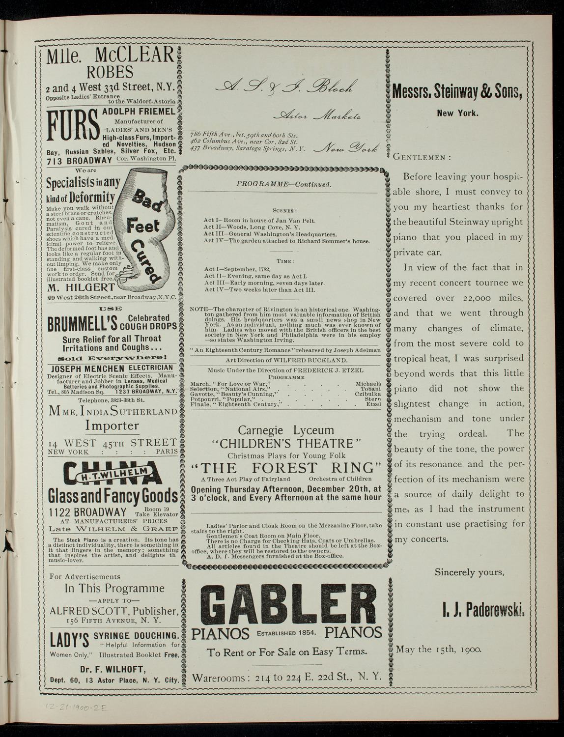 Academy Stock Company of the American Academy of Dramatic Arts and Empire Theatre Dramatic School, December 21, 1900, program page 3