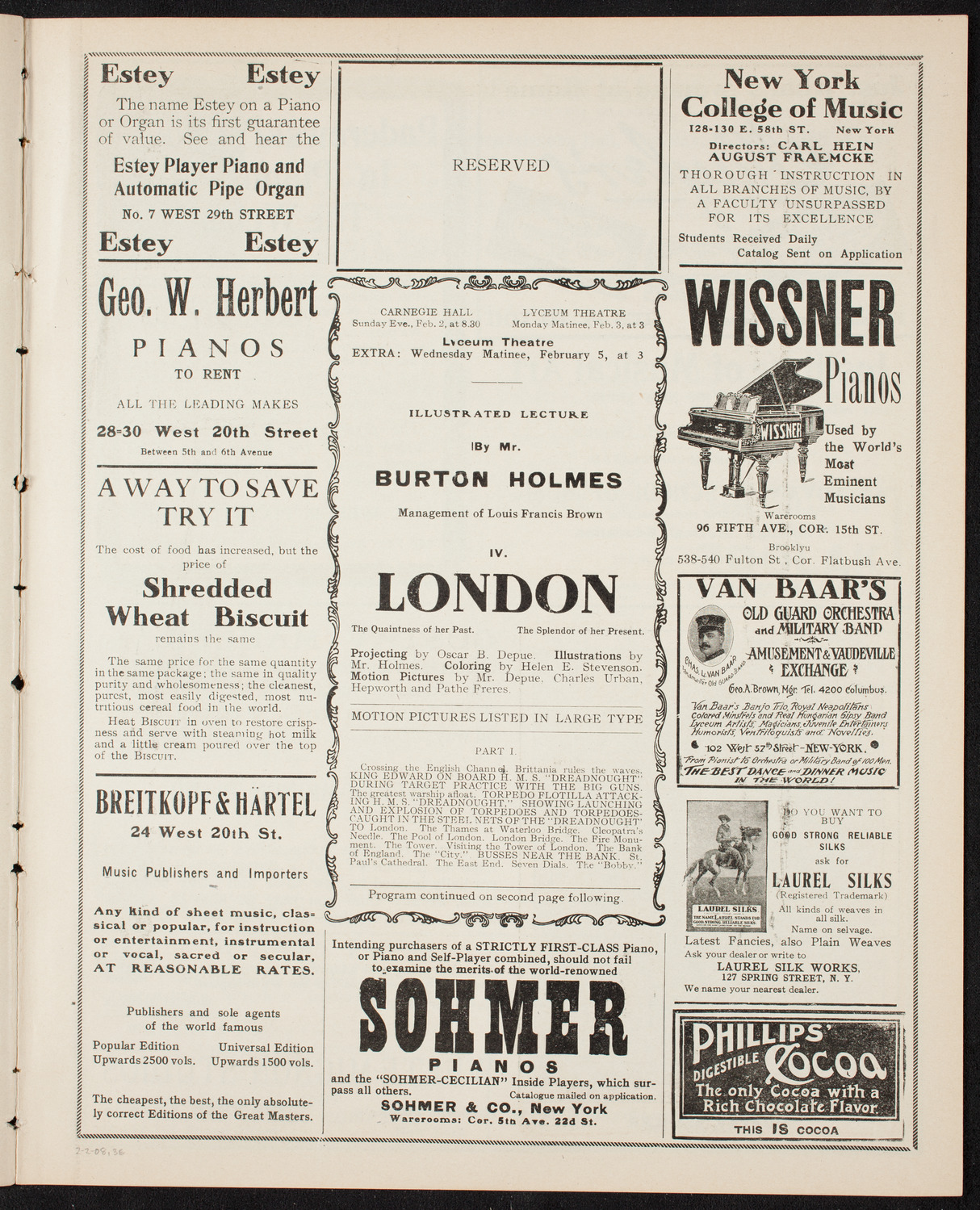 Burton Holmes Travelogue: London, February 2, 1908, program page 5