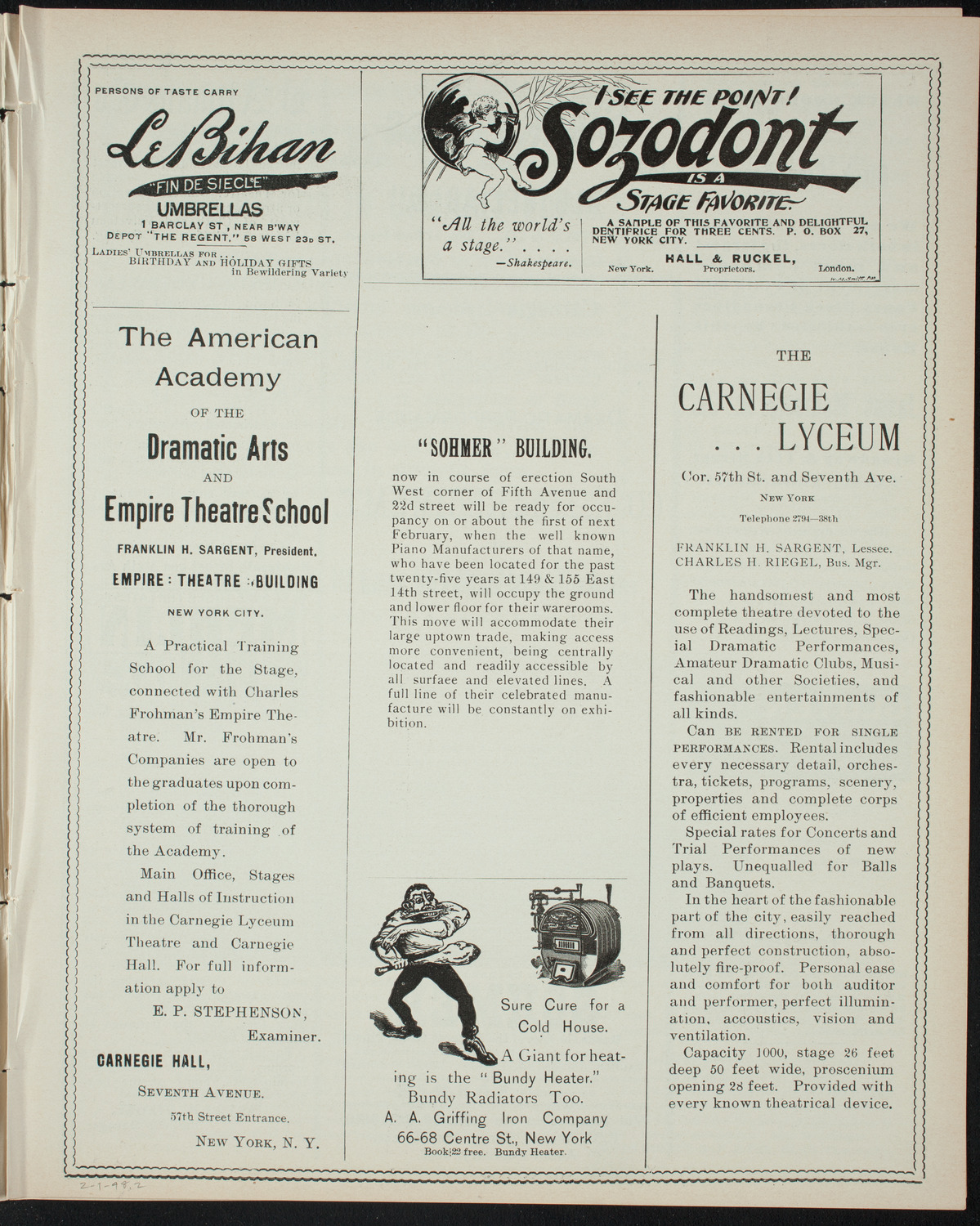 Students Dramatic Club, February 1, 1898, program page 3