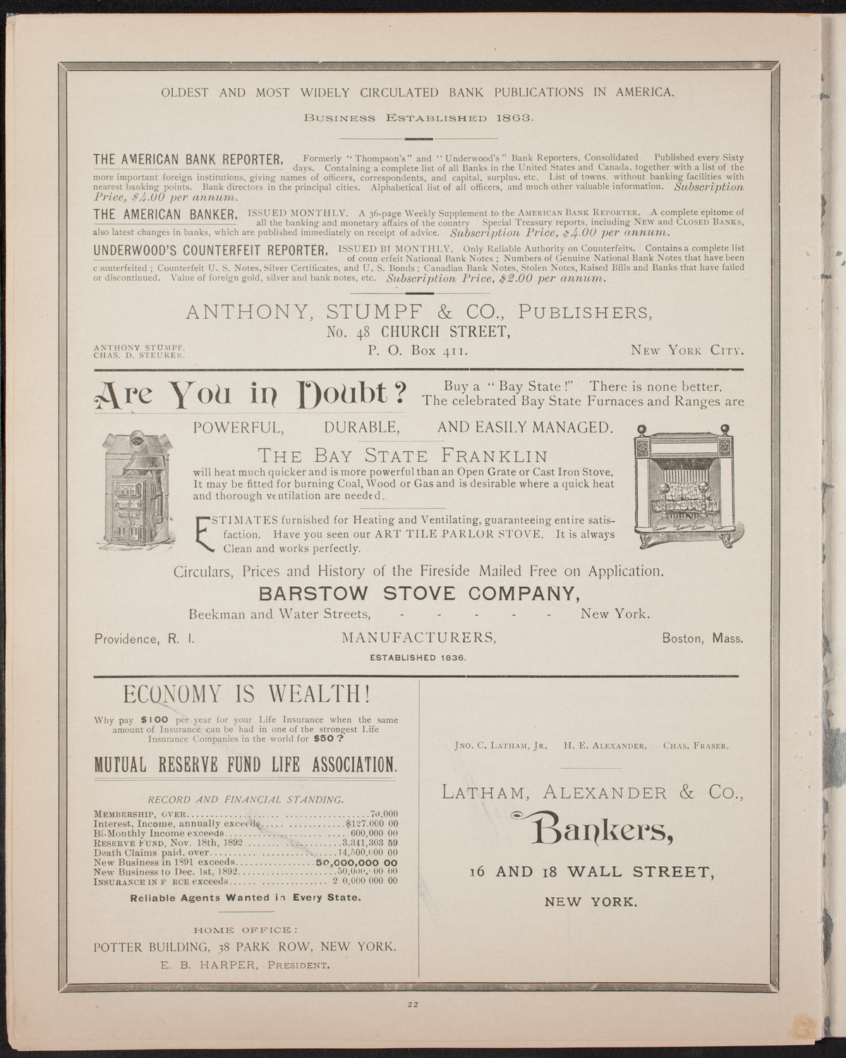 New York Banks' Glee Club, April 24, 1893, program page 22