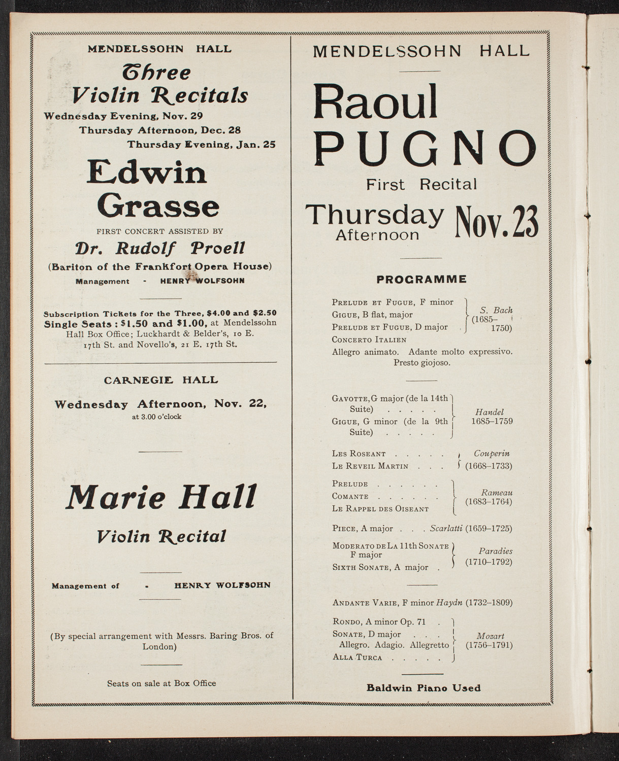 Alfred Reisenauer, Piano, November 19, 1905, program page 10