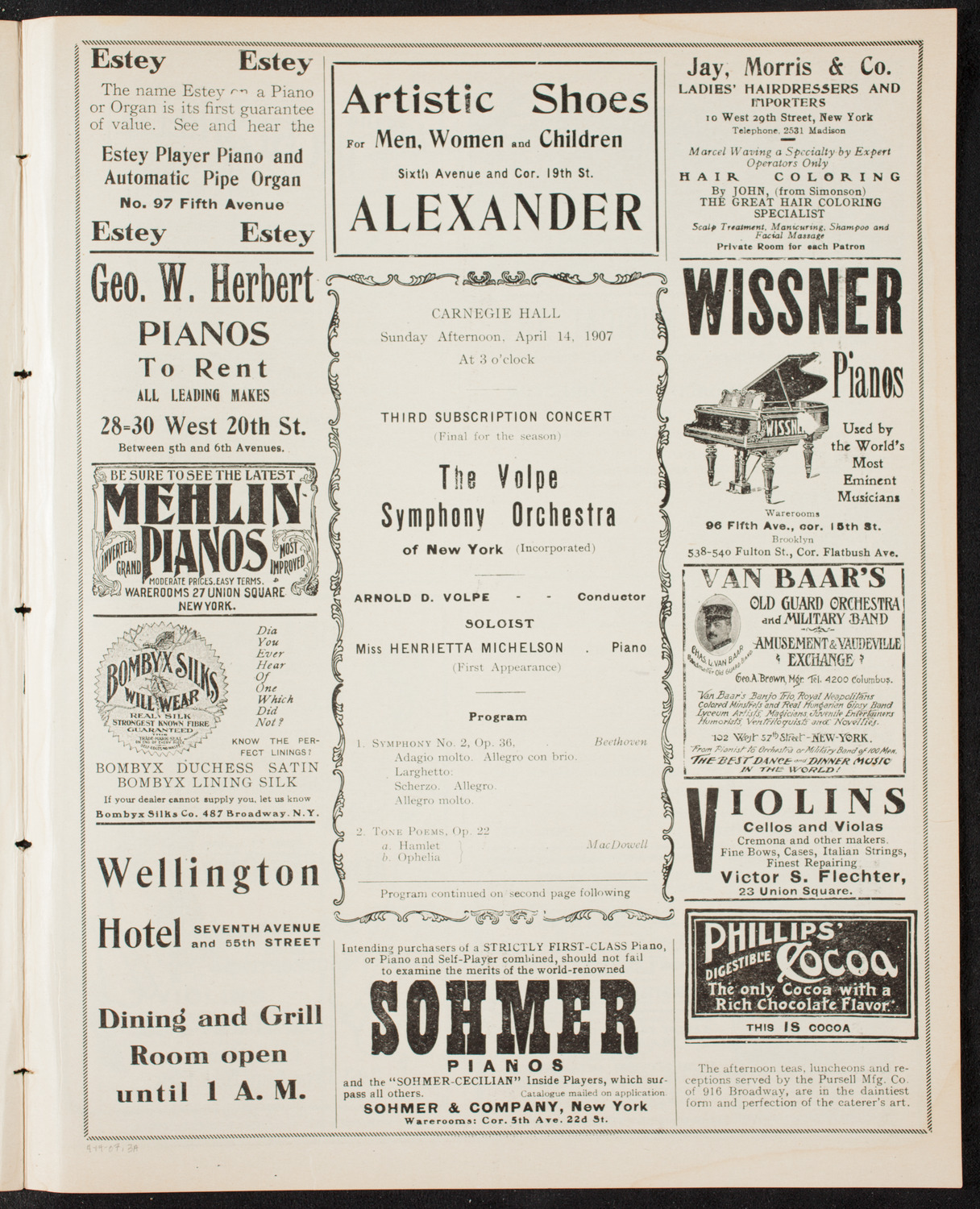 Volpe Symphony Society of New York, April 14, 1907, program page 5