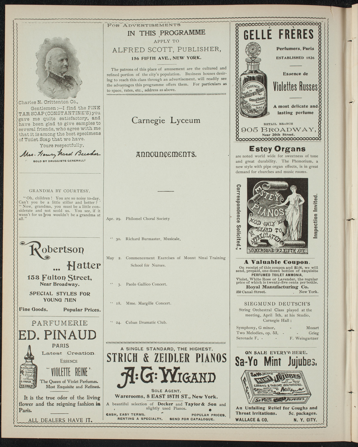 Albert Gerard-Thiers with The Lyric Club and Others, April 28, 1898, program page 2