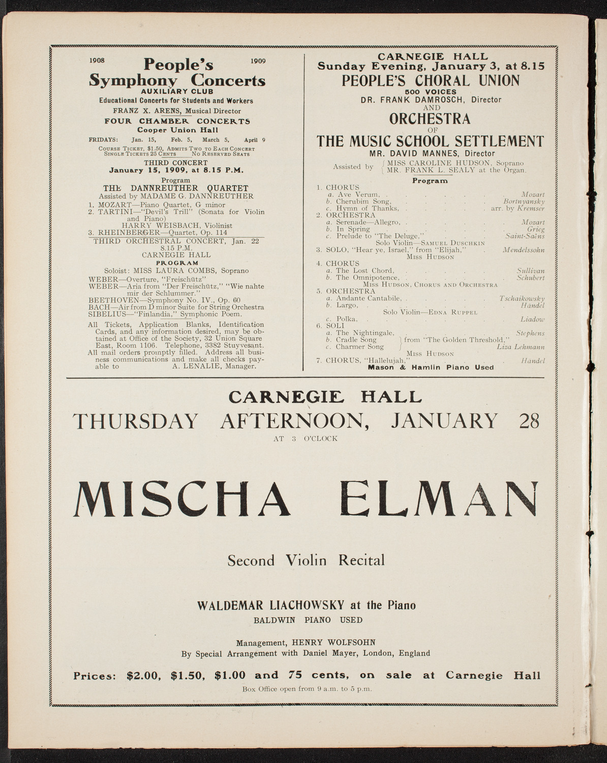 Ben Greet Players with New York Symphony Orchestra, January 2, 1909, program page 10