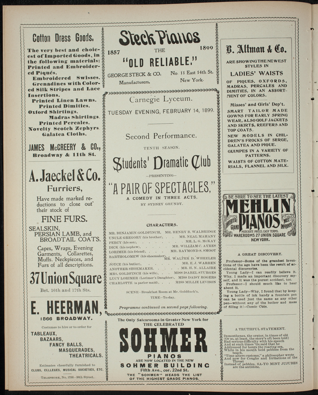 Students' Dramatic Club, February 14, 1899, program page 4