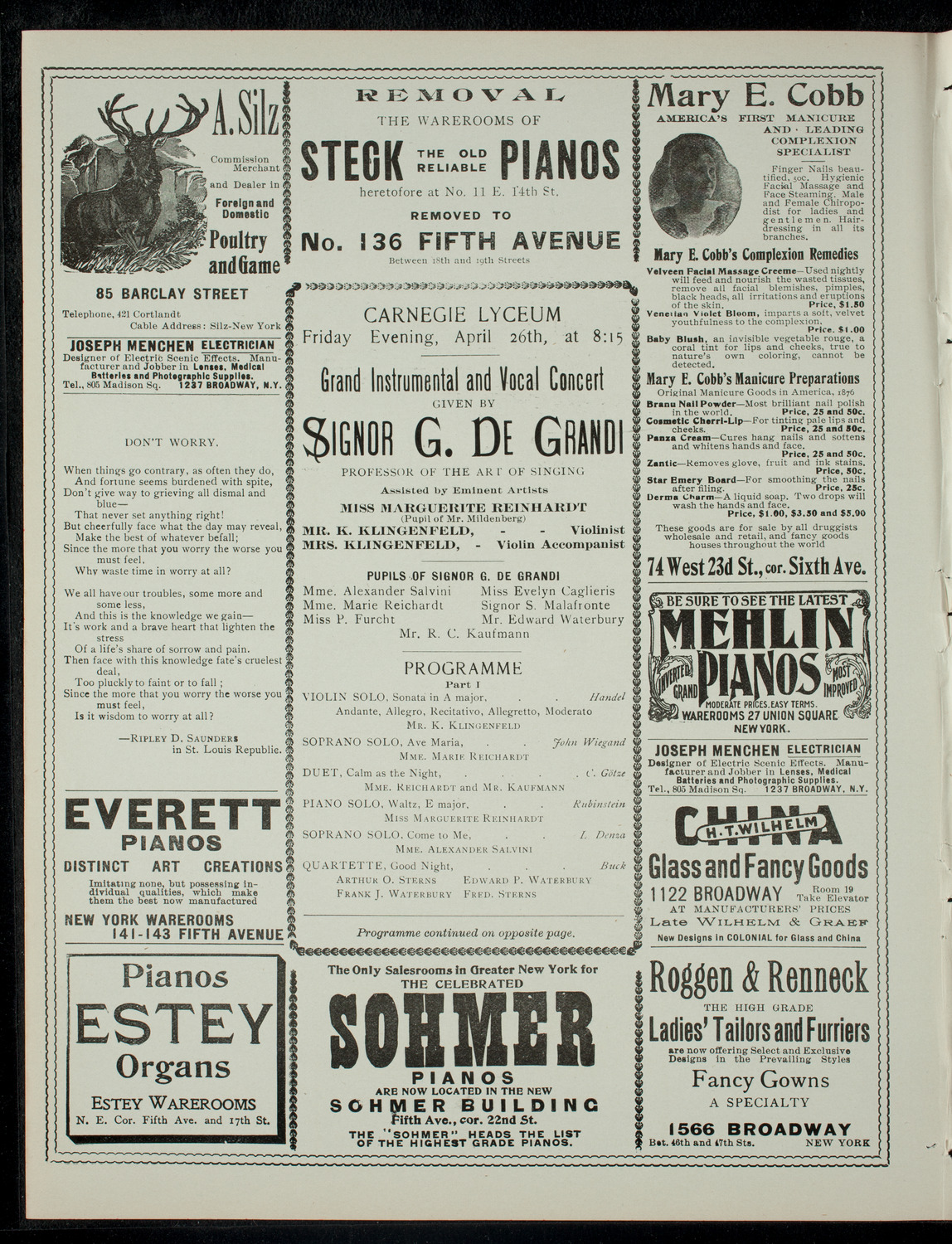 Grand Instrumental and Vocal Concert given by Signor G. De Grandi, April 26, 1901, program page 2