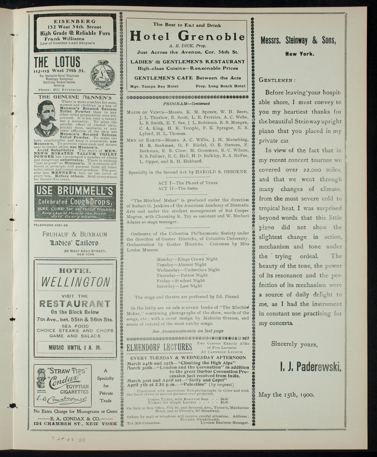 Columbia Varsity Show 1903, March 24, 1903, program page 3