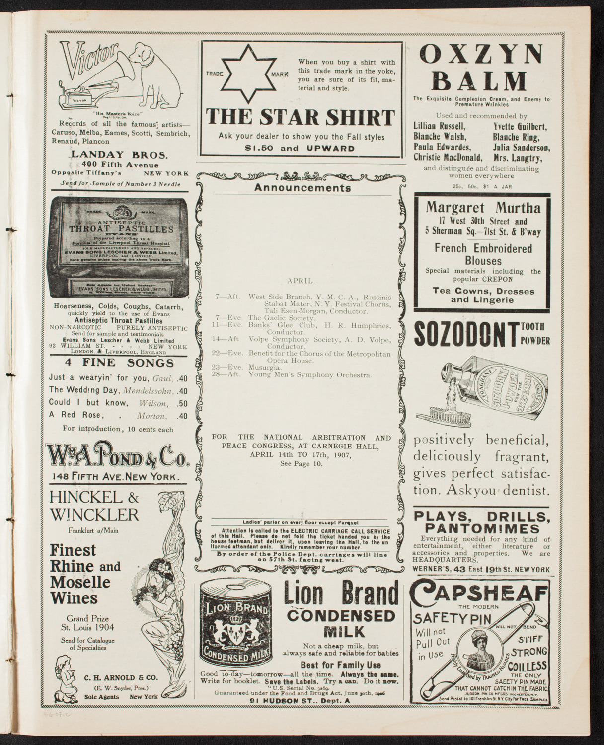 New York Philharmonic, April 6, 1907, program page 3