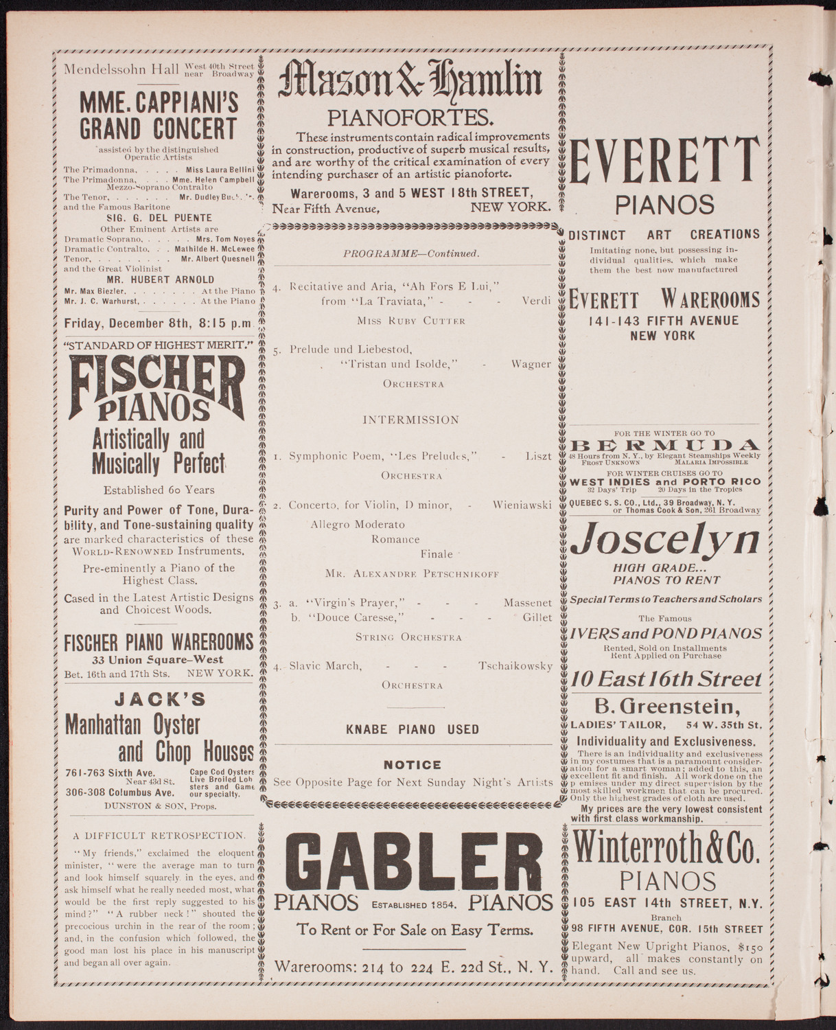 Kaltenborn Orchestra, November 19, 1899, program page 6