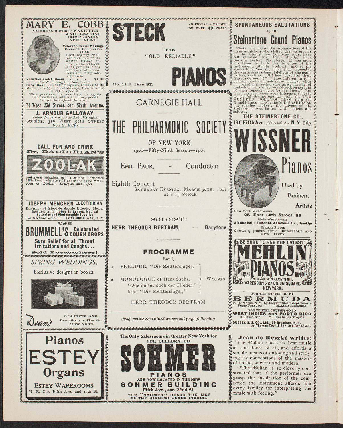 New York Philharmonic, March 30, 1901, program page 4