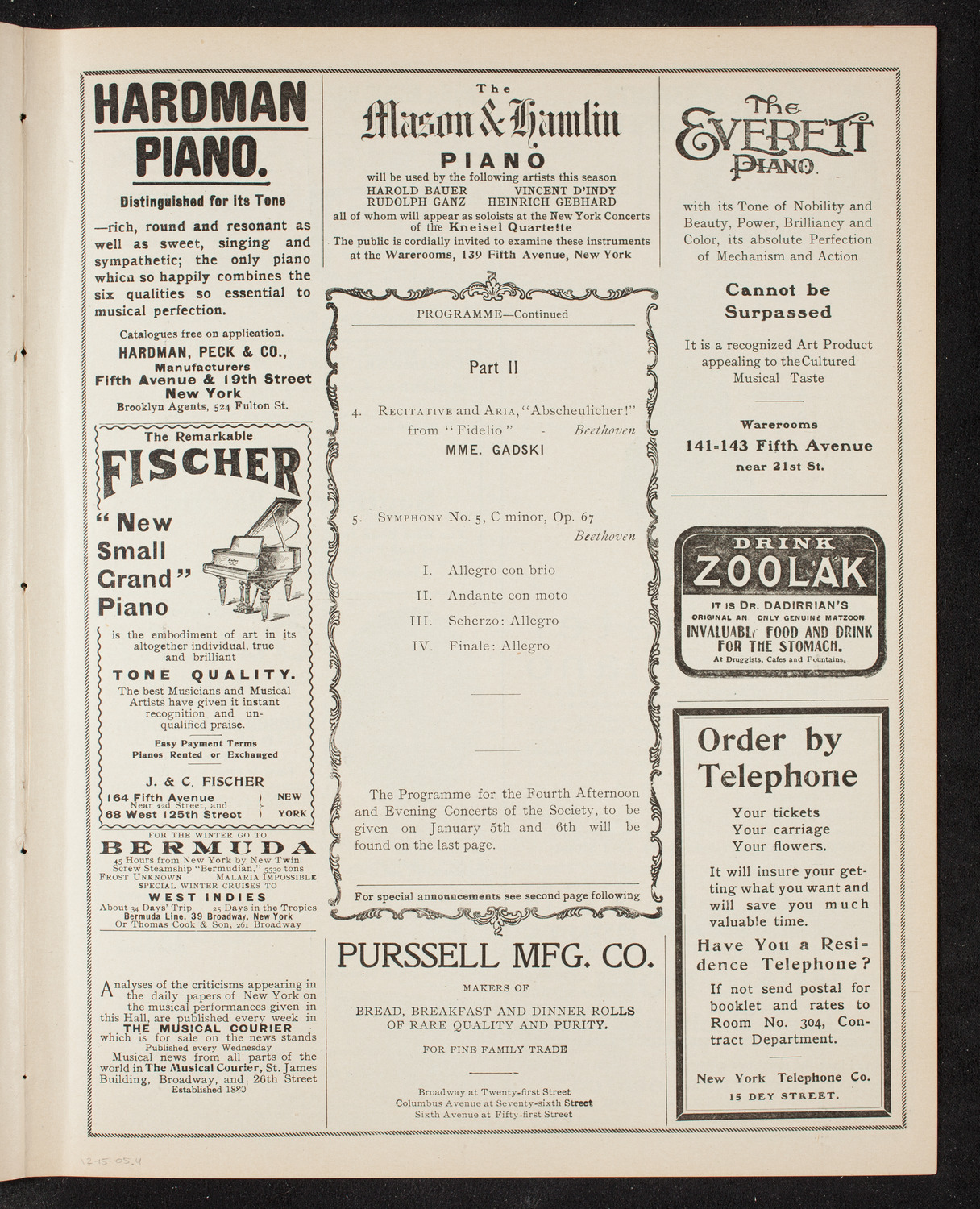 New York Philharmonic, December 15, 1905, program page 7