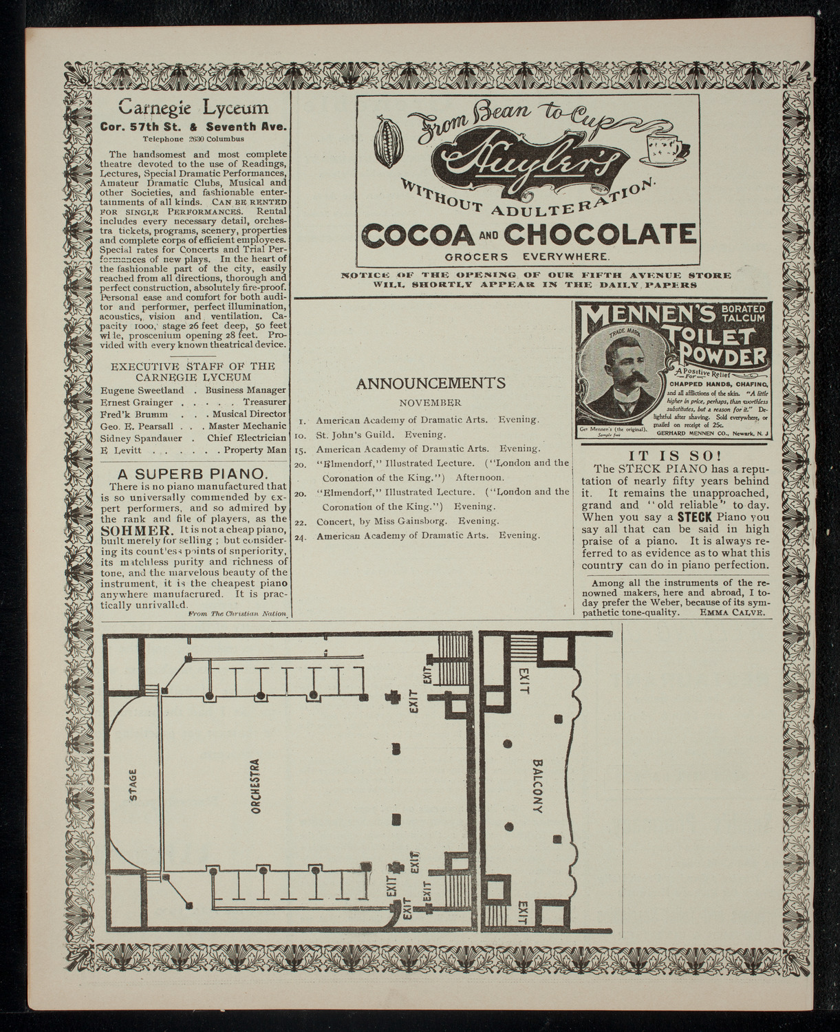 Academy Stock Company of the American Academy of Dramatic Arts/Empire Theatre Dramatic School, November 1, 1902, program page 4