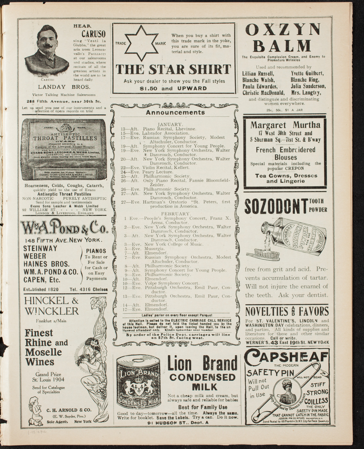 Boston Symphony Orchestra, January 12, 1907, program page 3