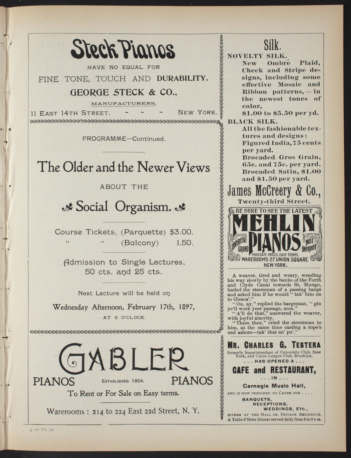 Lecture Series: Sociology in its Practical Aspects, February 10, 1897, program page 5