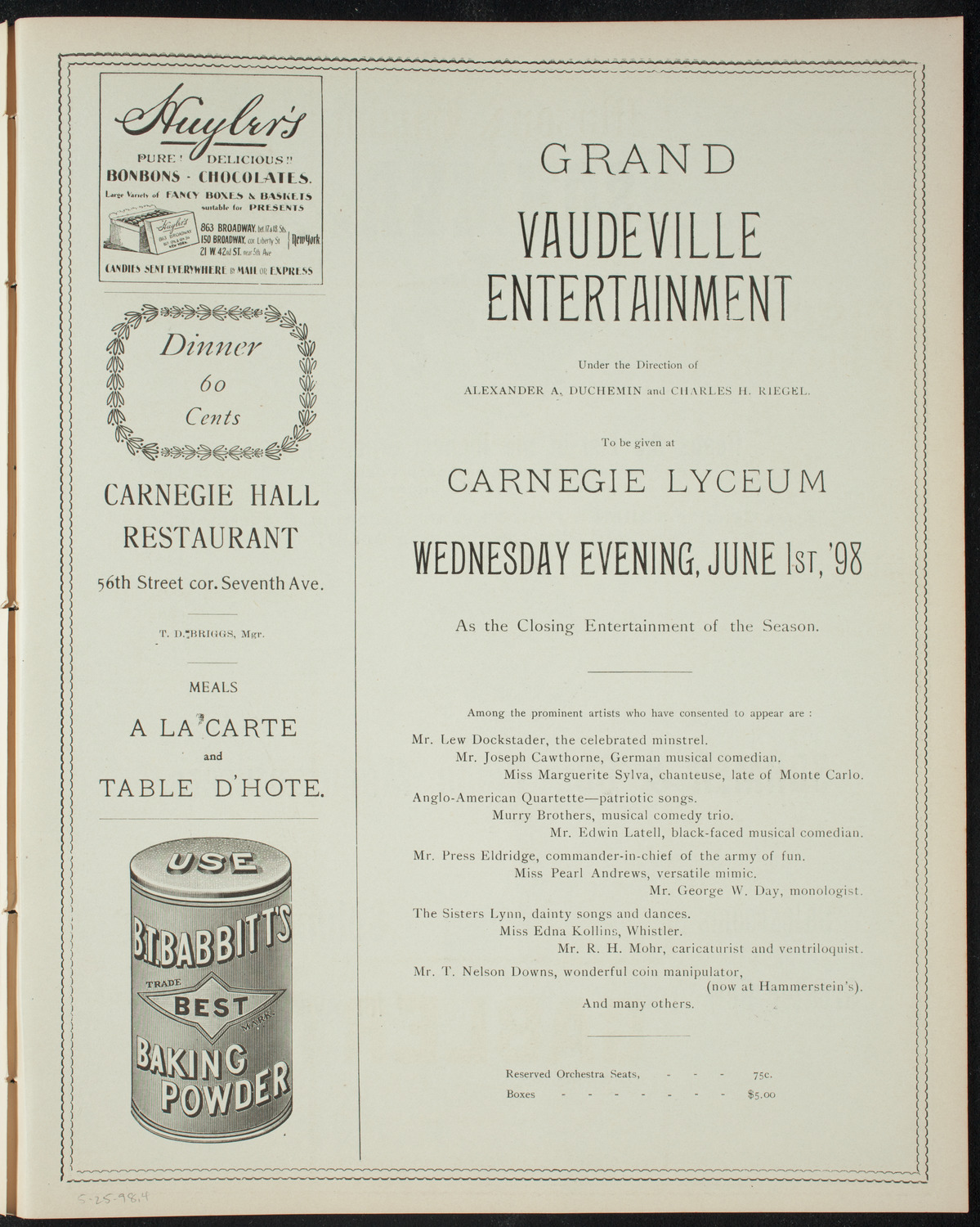 Club Lirico-Dramatico Cubano, May 25, 1898, program page 7