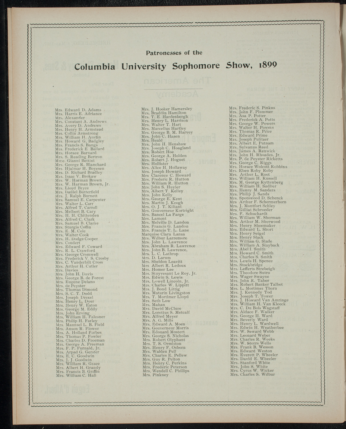 The Sophomore Class (1902) of Columbia University, December 13, 1899, program page 4