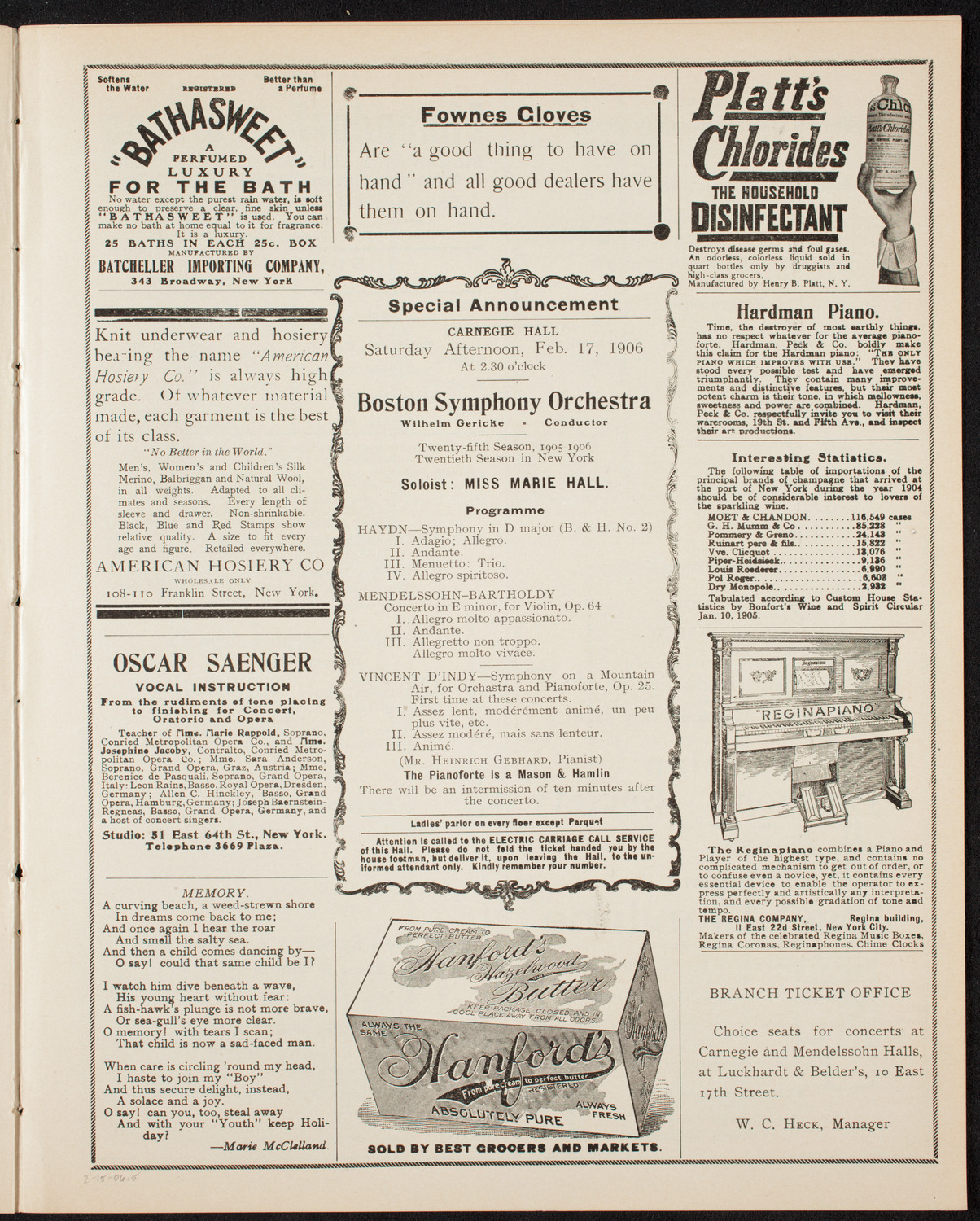 Boston Symphony Orchestra, February 15, 1906, program page 9