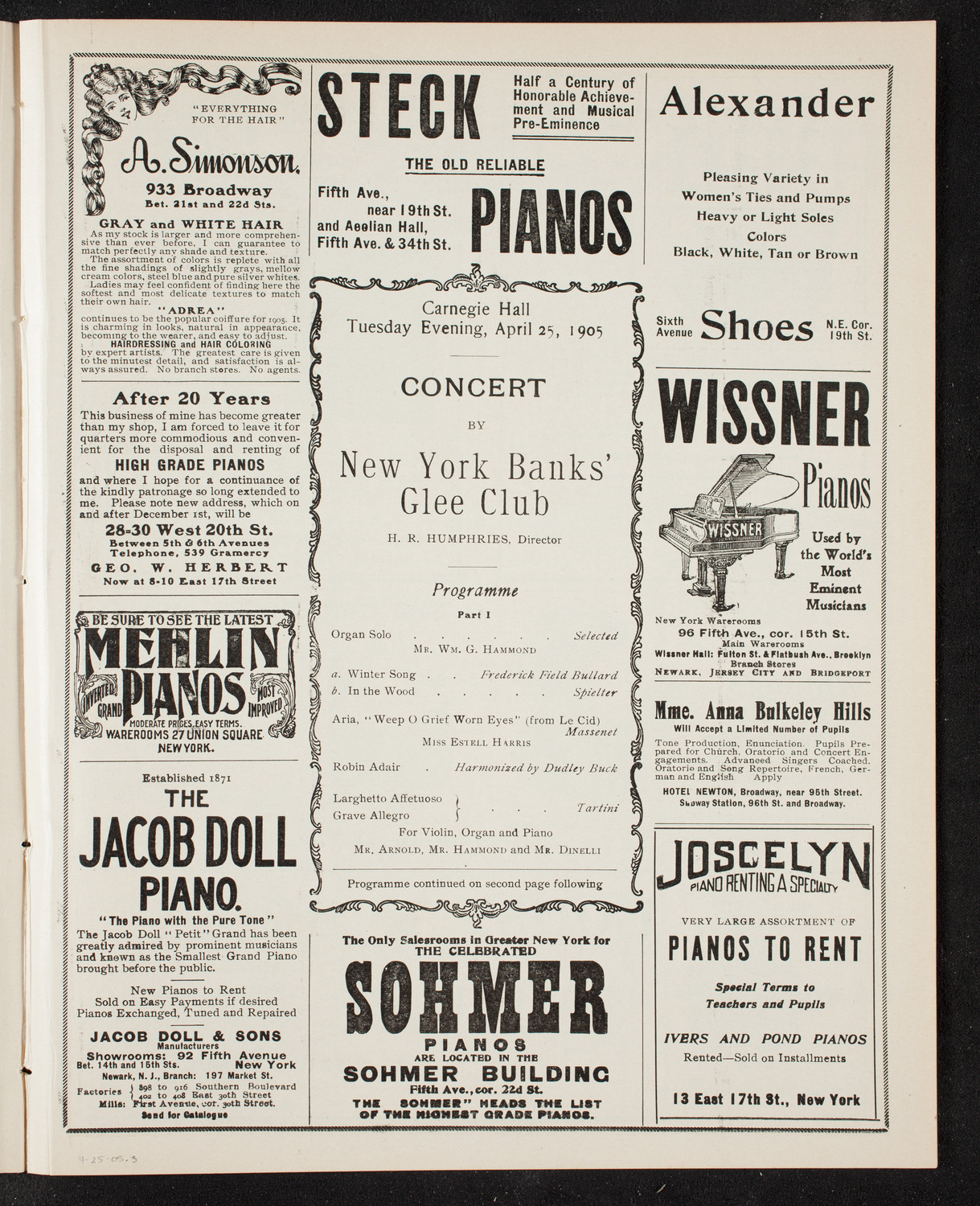 New York Banks' Glee Club, April 25, 1905, program page 5