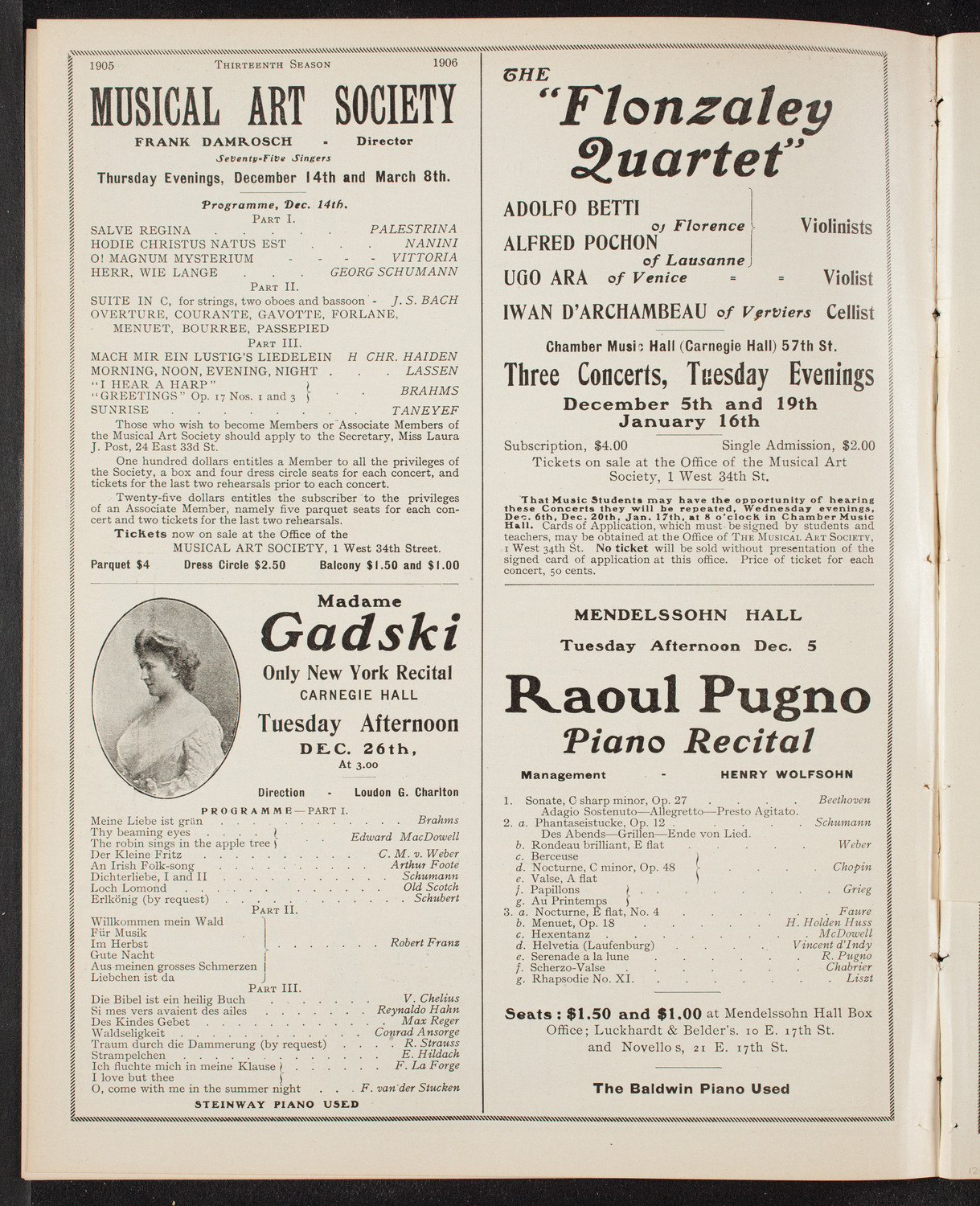 New York Philharmonic, December 1, 1905, program page 10