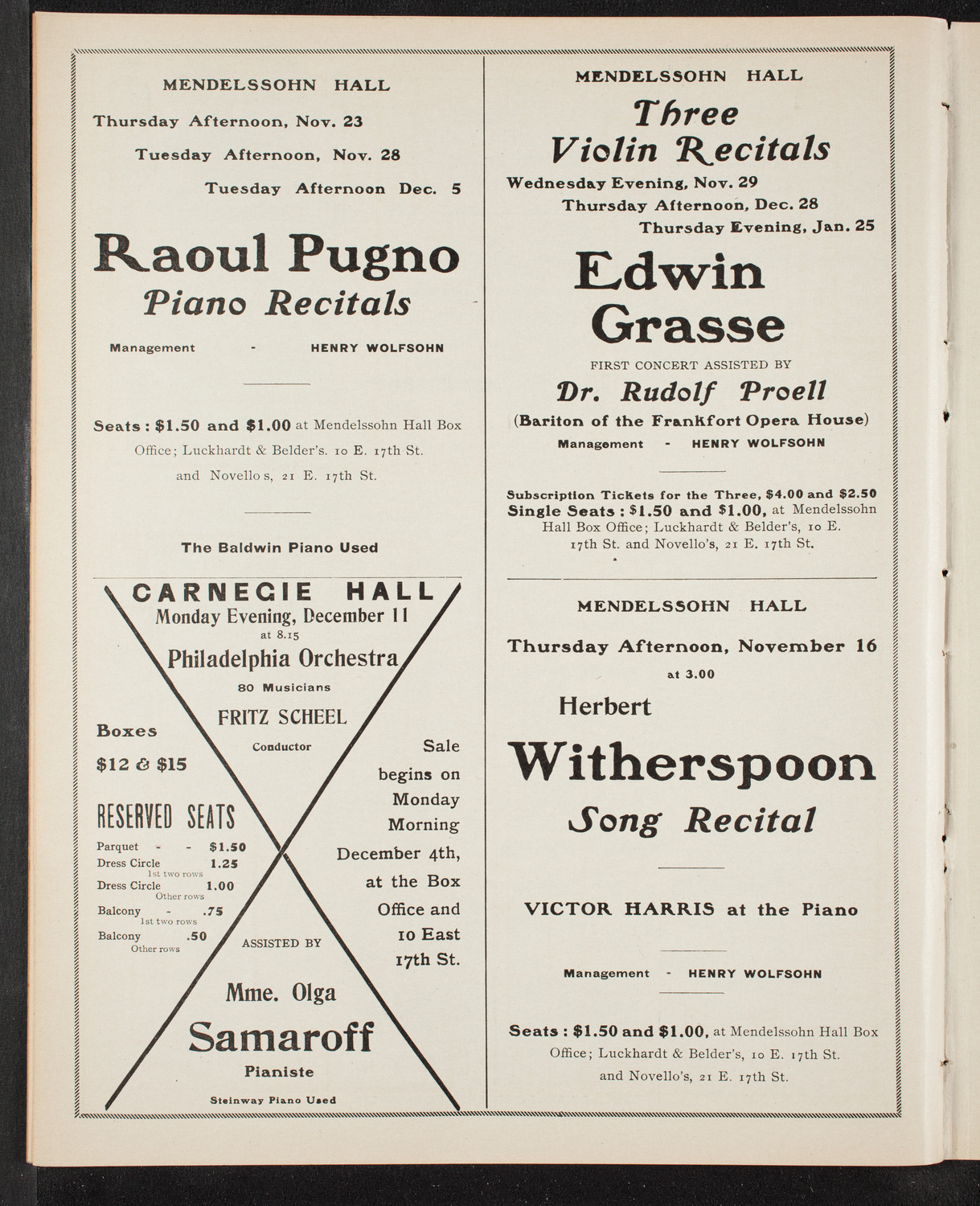 Boston Symphony Orchestra, November 9, 1905, program page 10