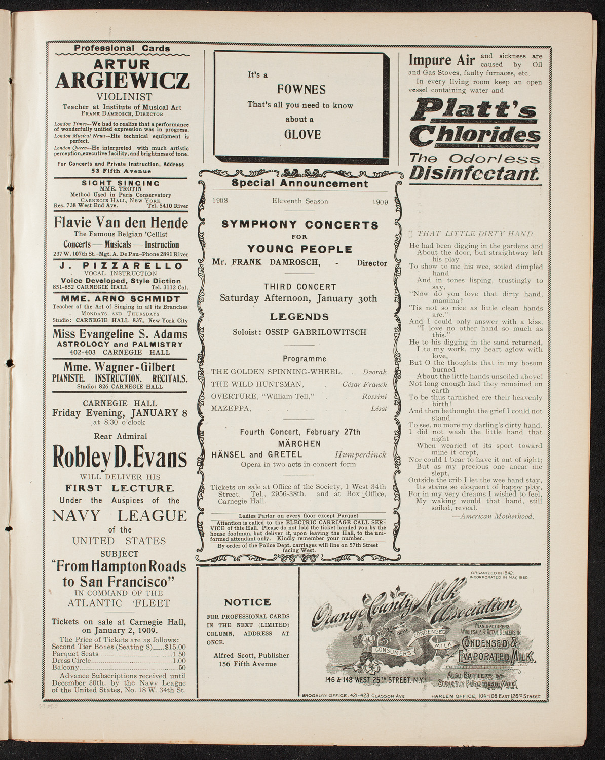 Ben Greet Players with New York Symphony Orchestra, January 2, 1909, program page 9