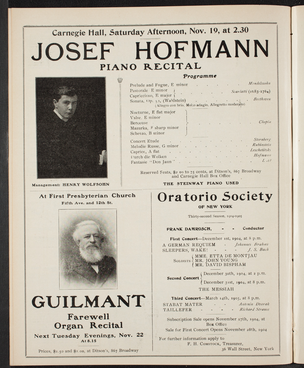 Johanna Gadski, Soprano, and David Bispham, Bass, November 17, 1904, program page 10