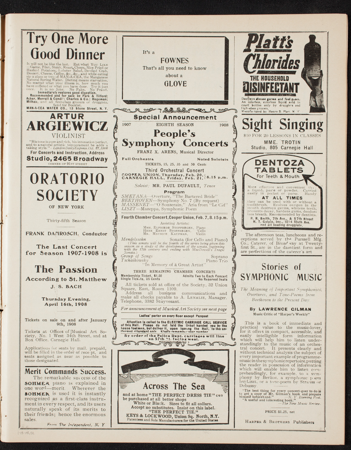 New York Symphony Orchestra, January 18, 1908, program page 9