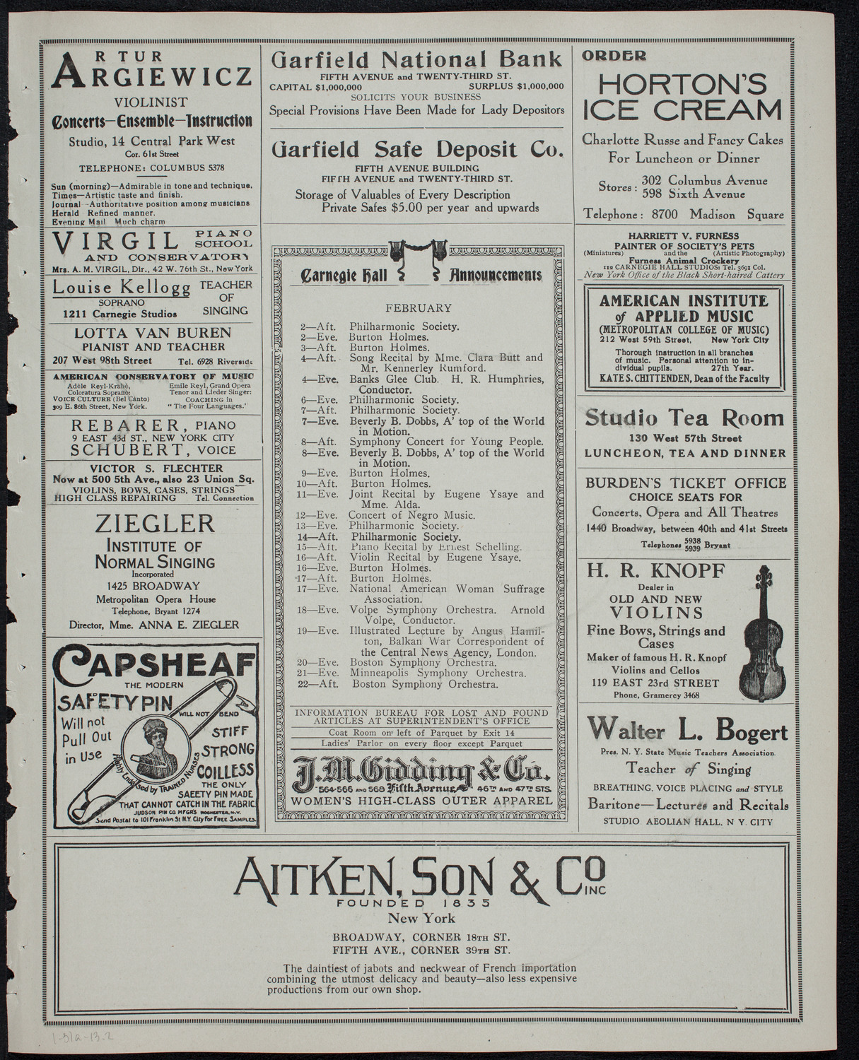 New York Philharmonic, January 31, 1913, program page 3