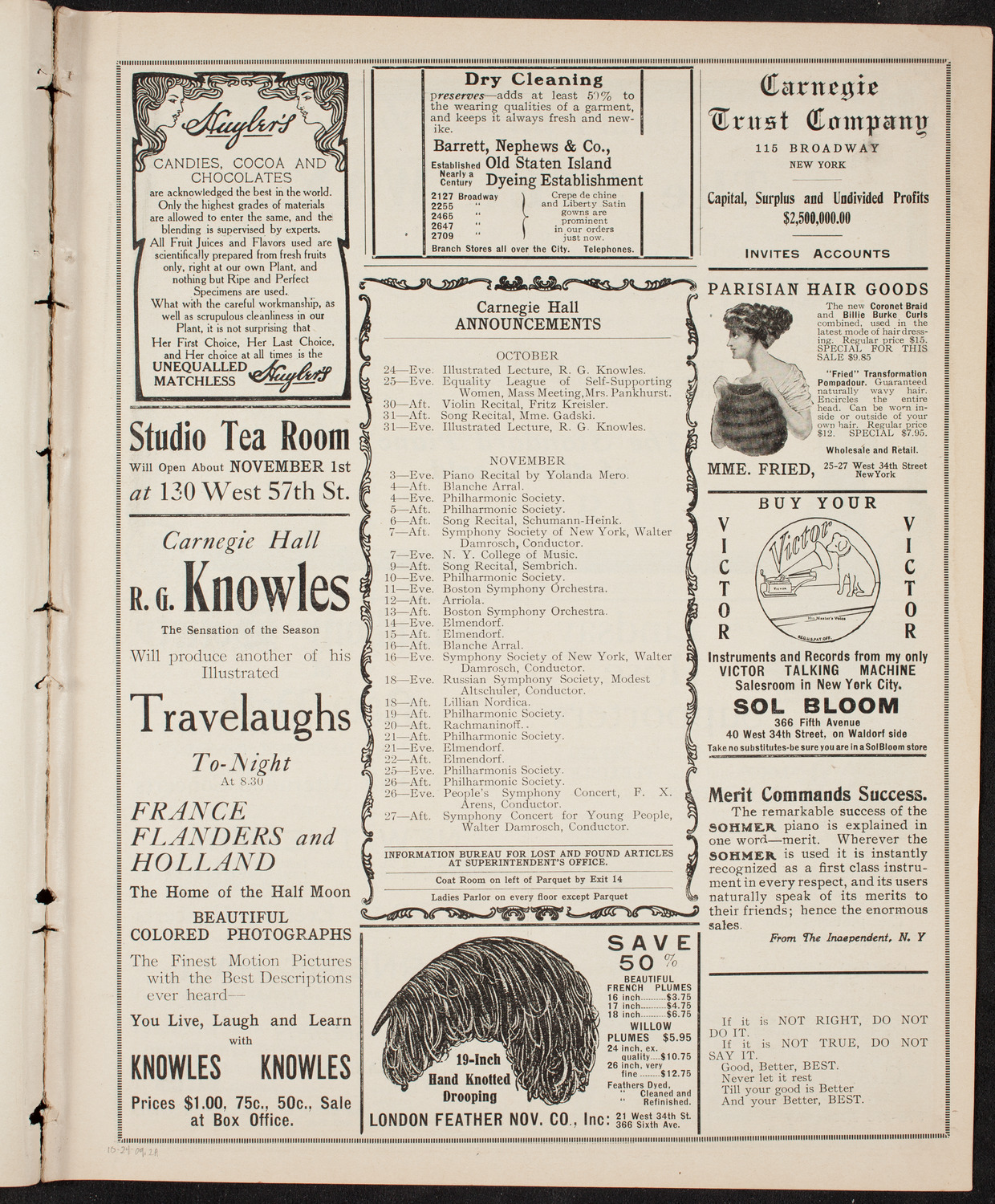 Blanche Arral with Volpe Symphony Orchestra, October 24, 1909, program page 3